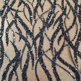 Flowing flame Beaded Sequin Lace (Black)