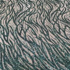 Flowing flame Beaded Sequin Lace (Green)