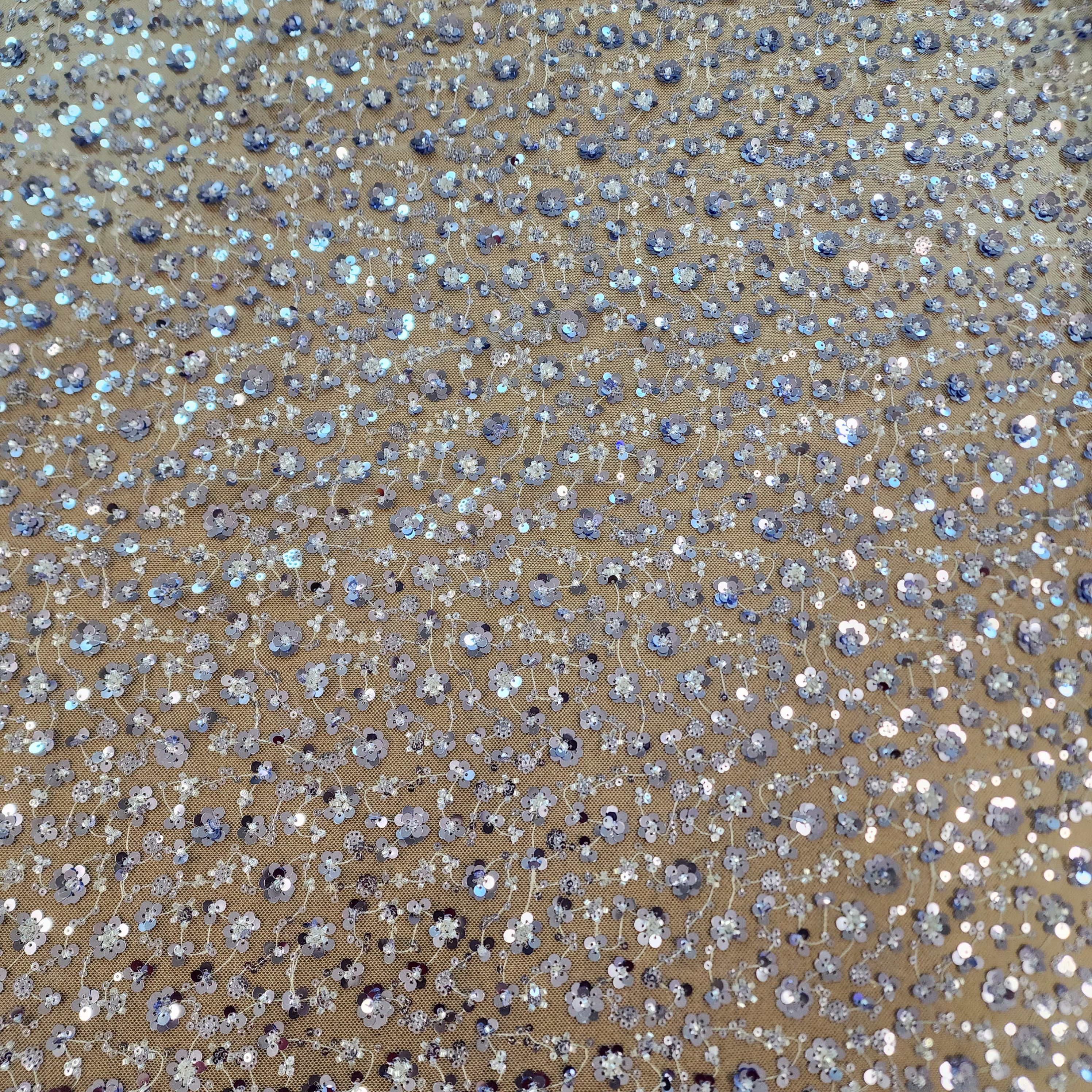Ditsy floral beaded sequin mesh fabric