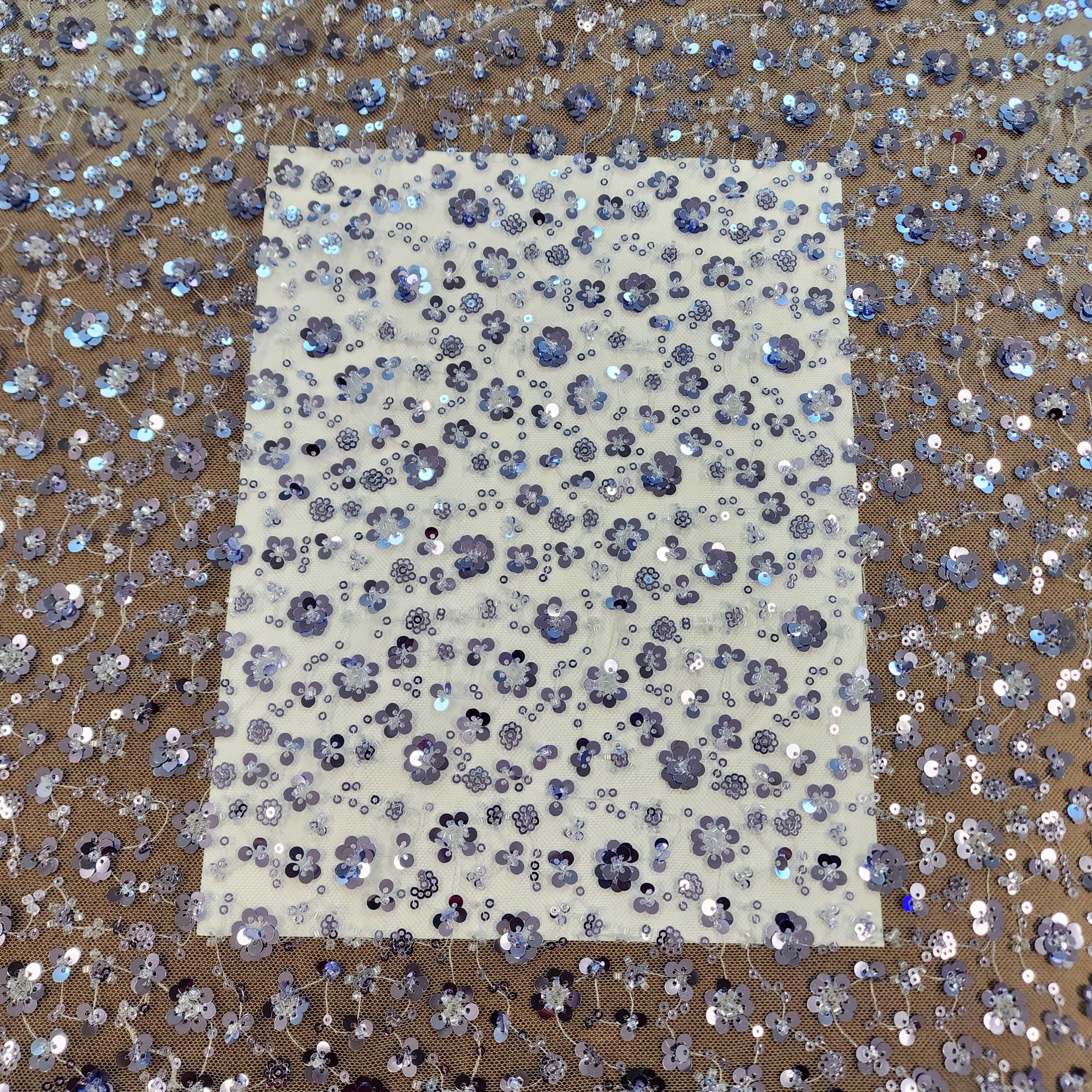 Ditsy floral beaded sequin mesh fabric