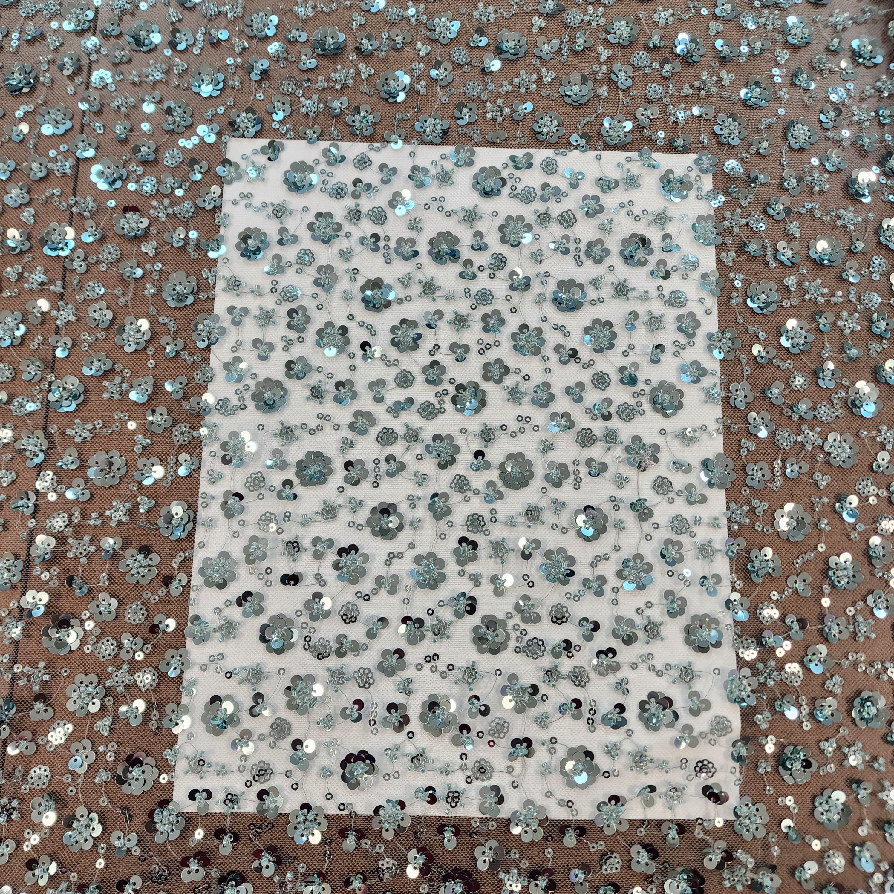 Ditsy floral beaded sequin mesh fabric