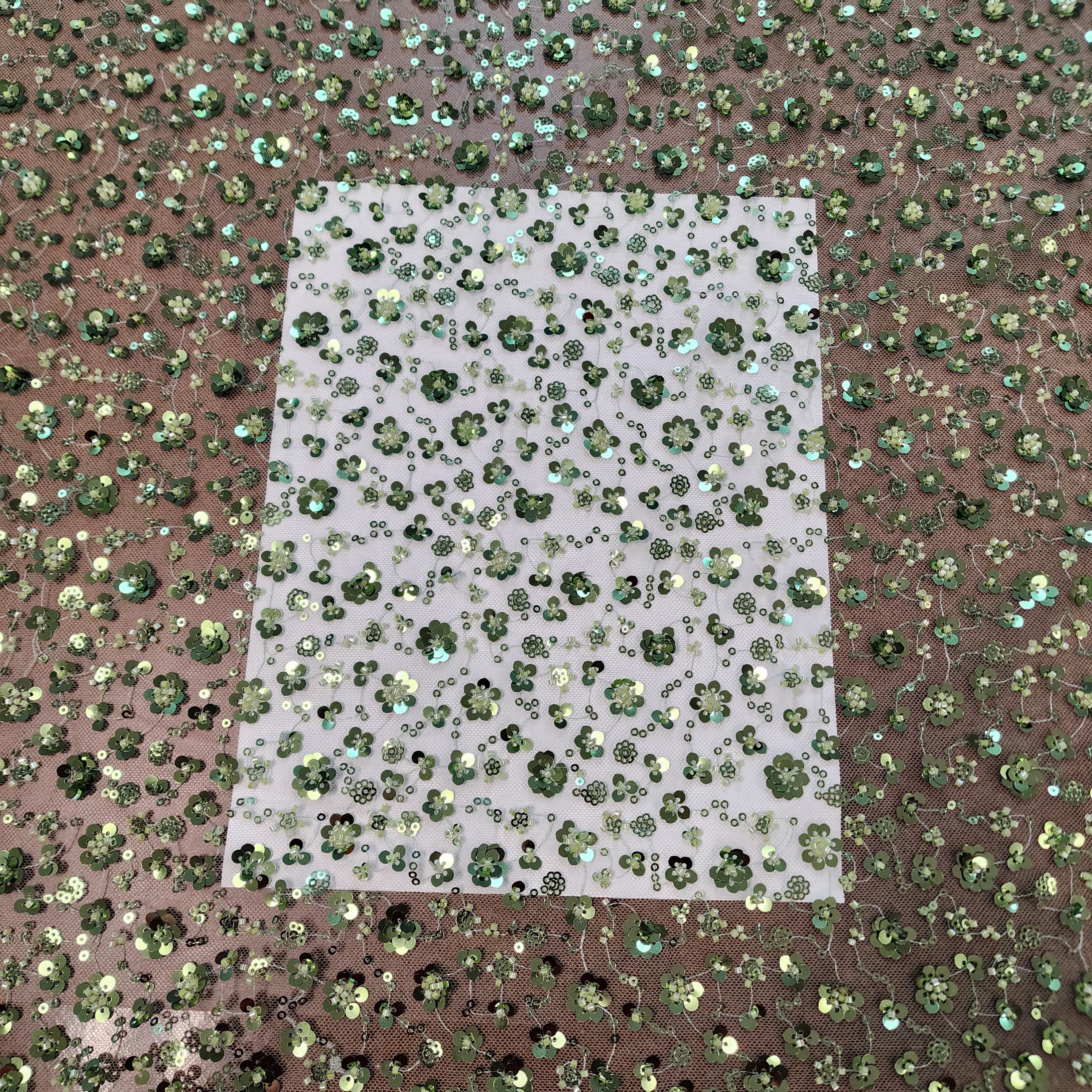 Ditsy floral beaded sequin mesh fabric