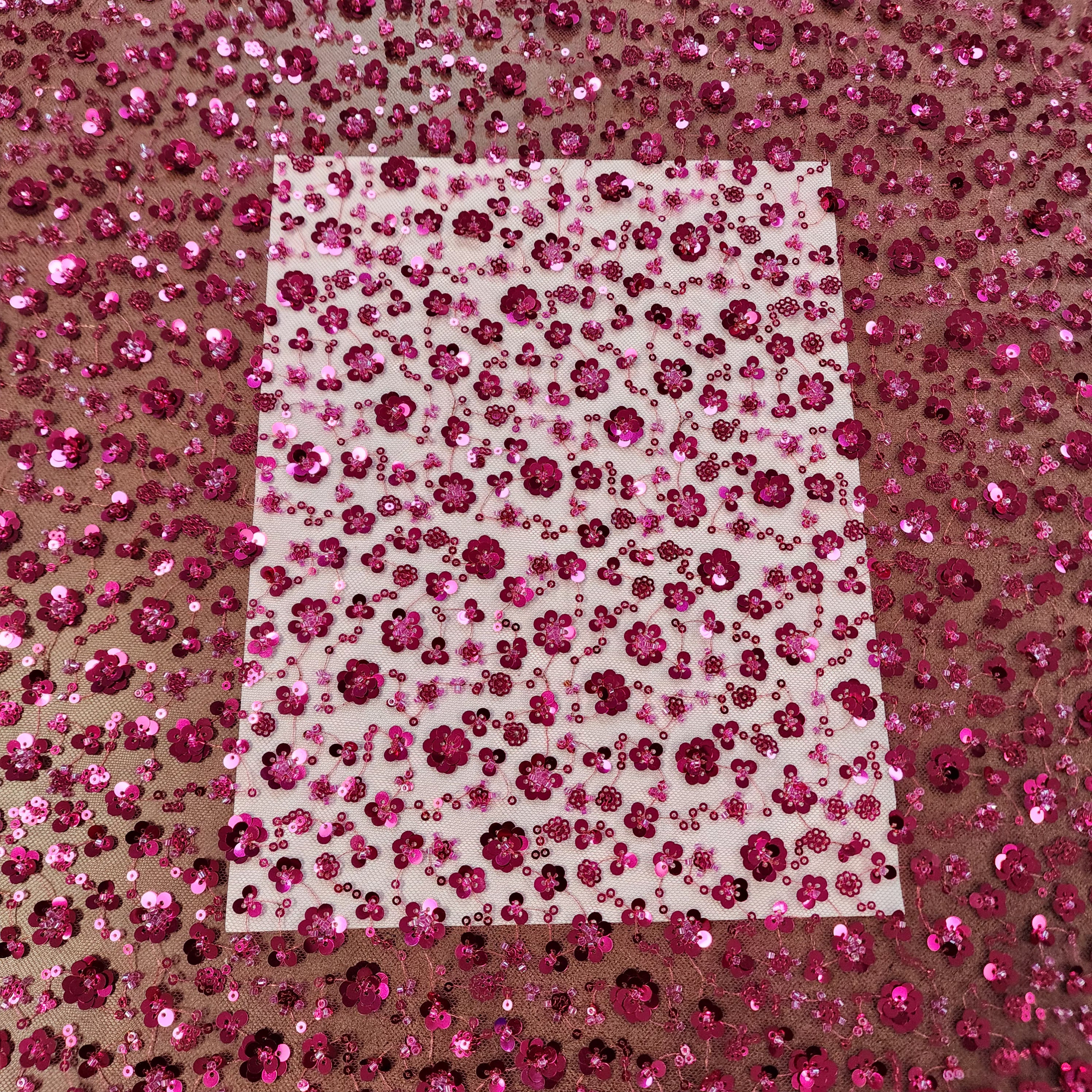 Ditsy floral beaded sequin mesh fabric