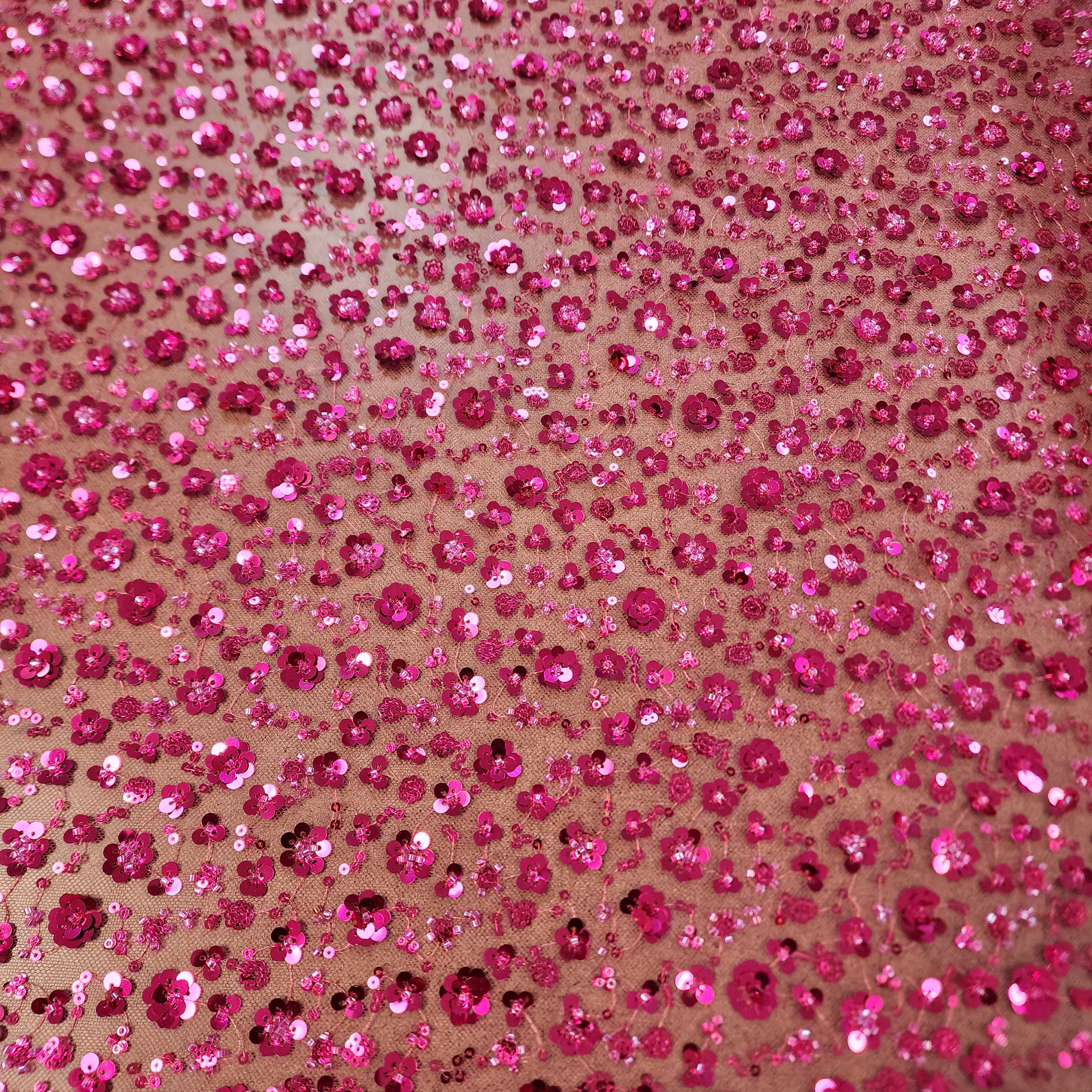 Ditsy floral beaded sequin mesh fabric
