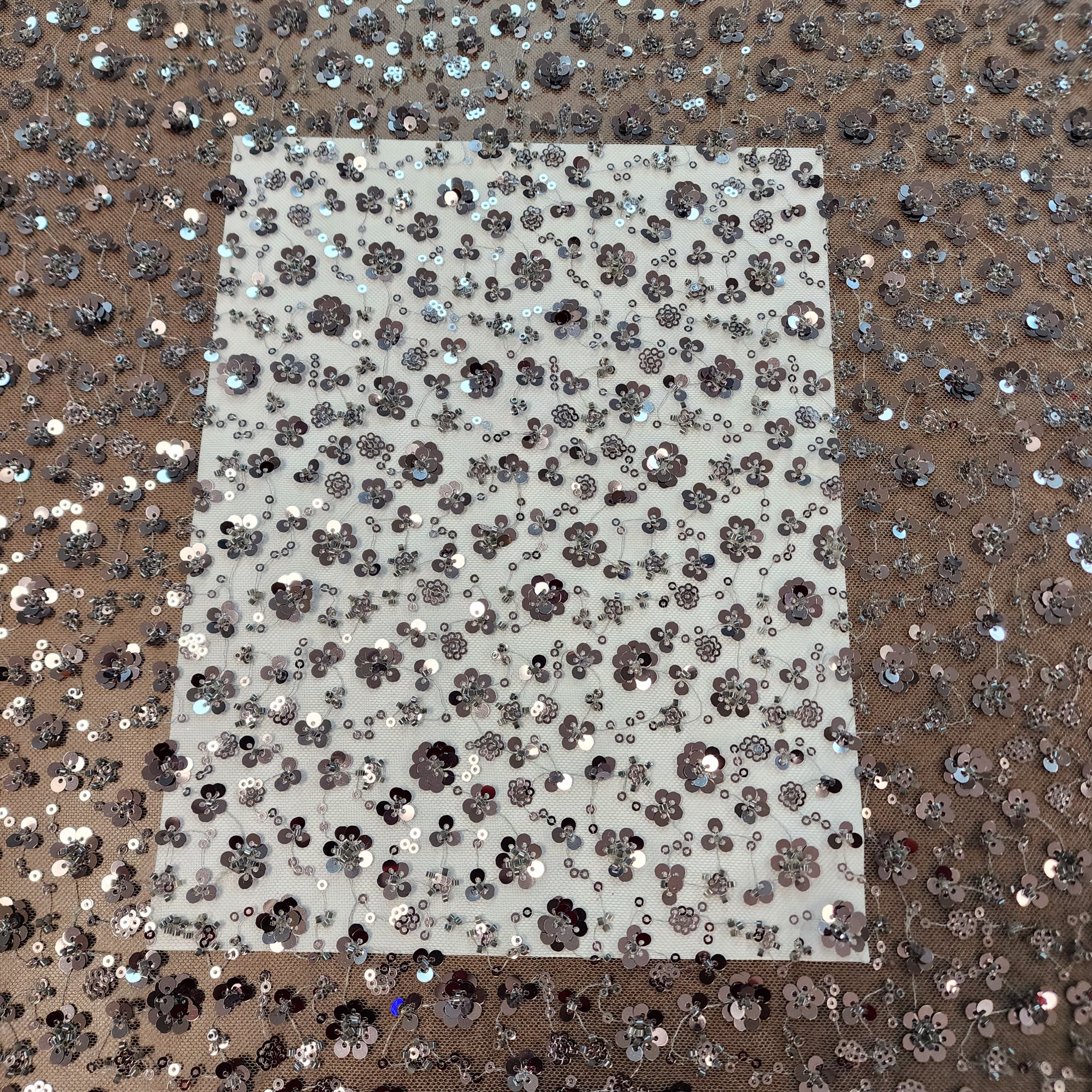 Ditsy floral beaded sequin mesh fabric