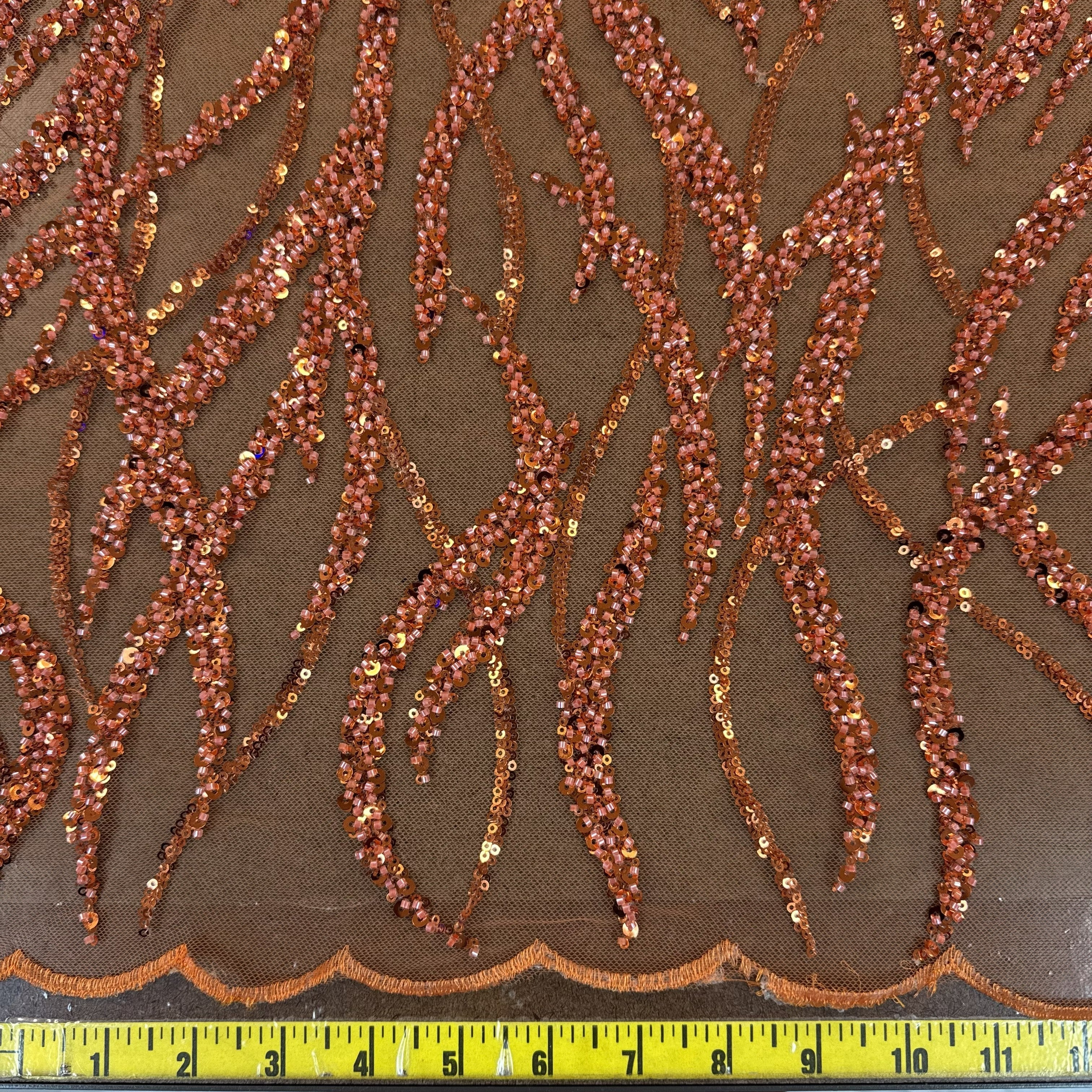 Flowing flame Beaded Sequin Lace (Orange)
