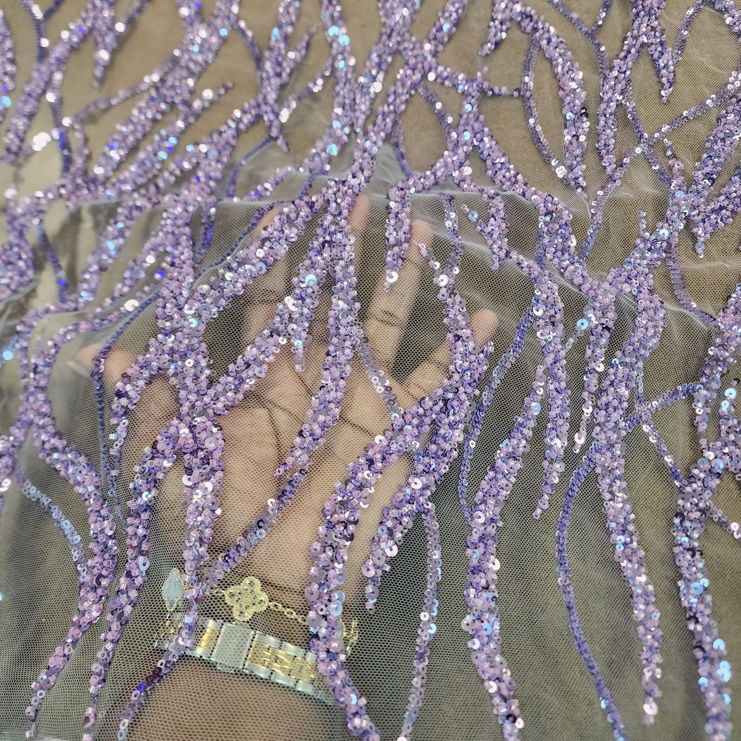 Flowing flame Beaded Sequin Lace (Lavender)