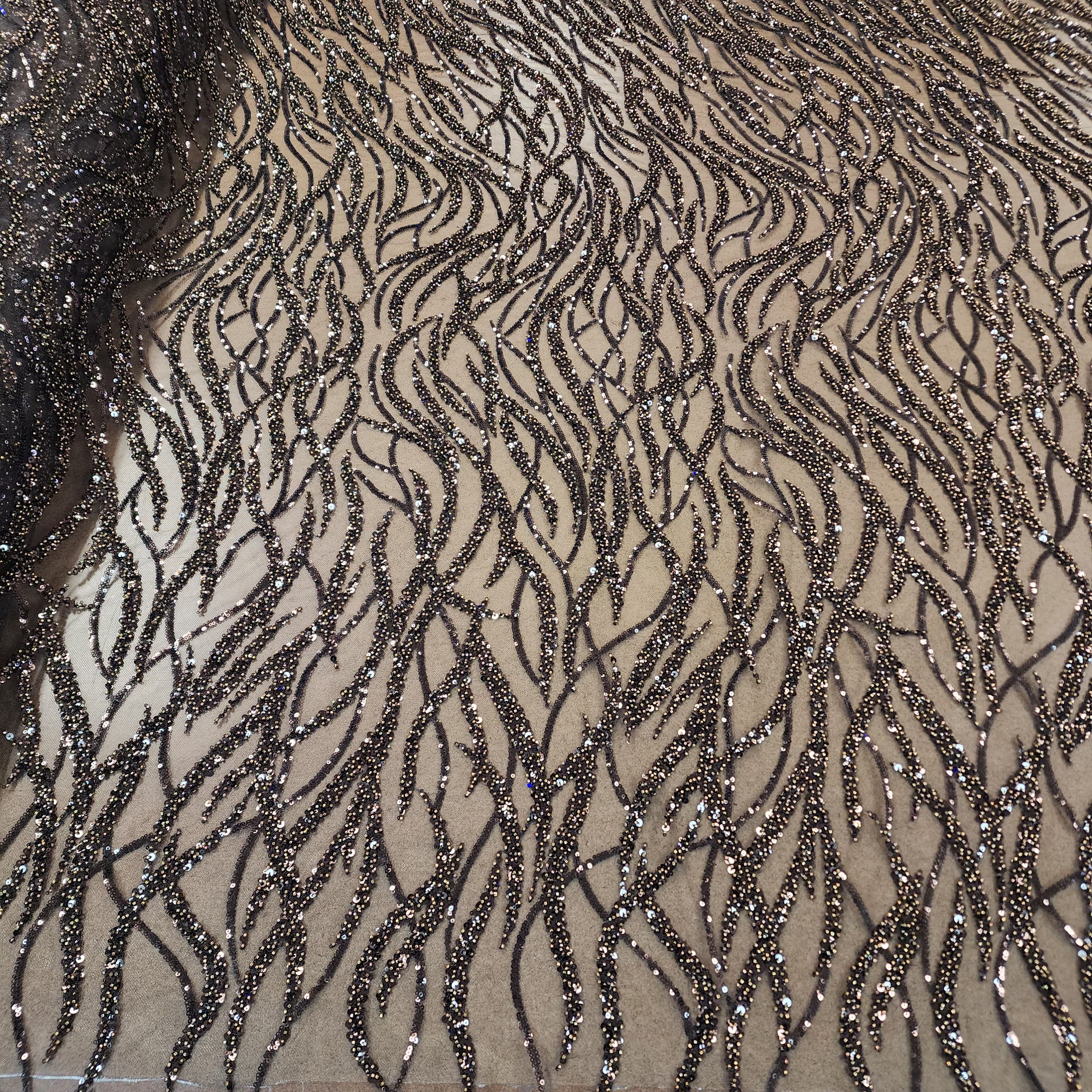 Flowing flame Beaded Sequin Lace (Brown)