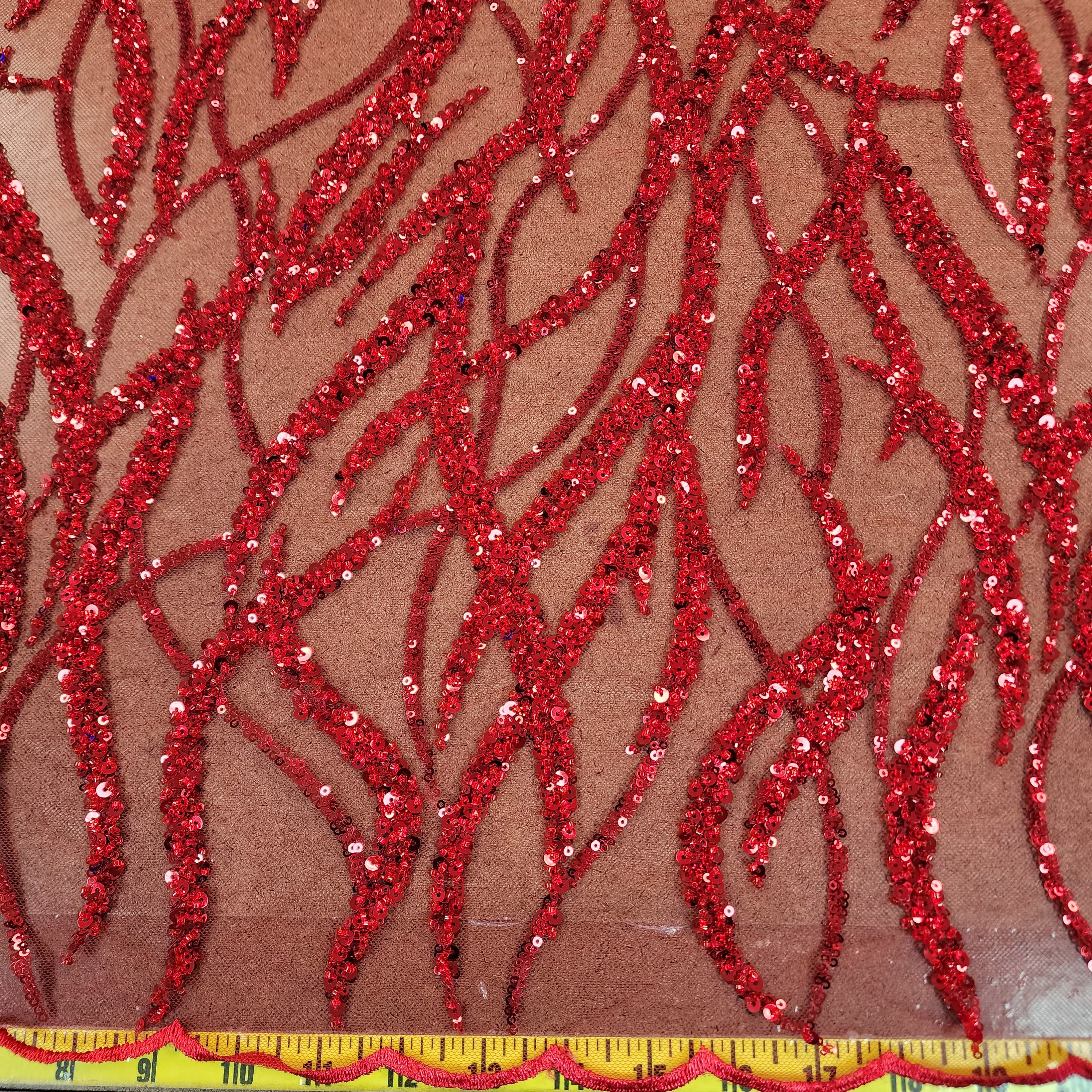 Flowing flame Beaded Sequin Lace (Red)