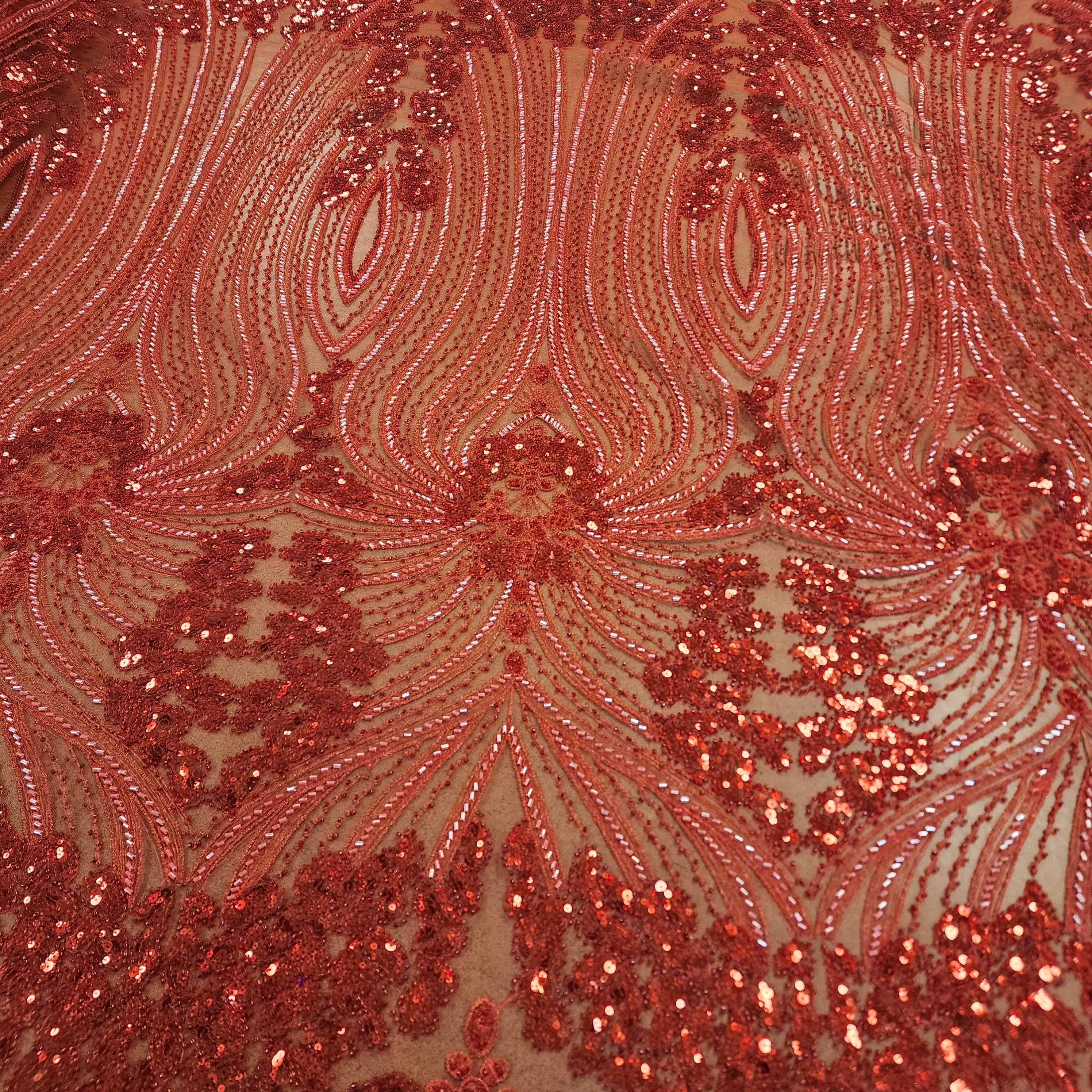 Panel Beaded Sequin Embroidered Lace (Red)