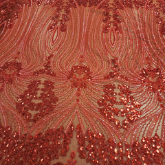 Panel Beaded Sequin Embroidered Lace (Red)