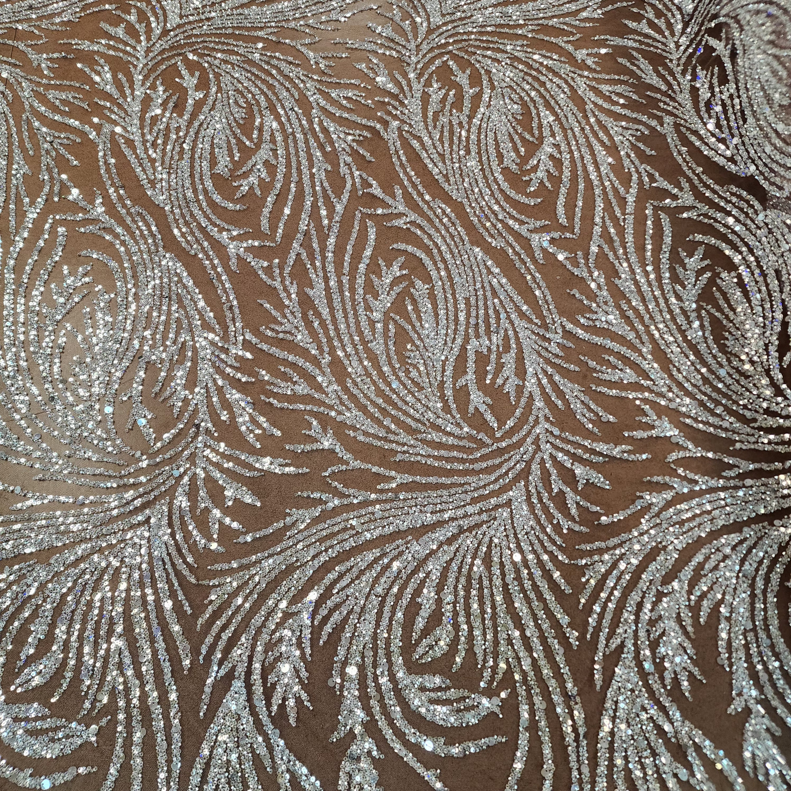 Silver Beaded Lace (Plume Swirl)