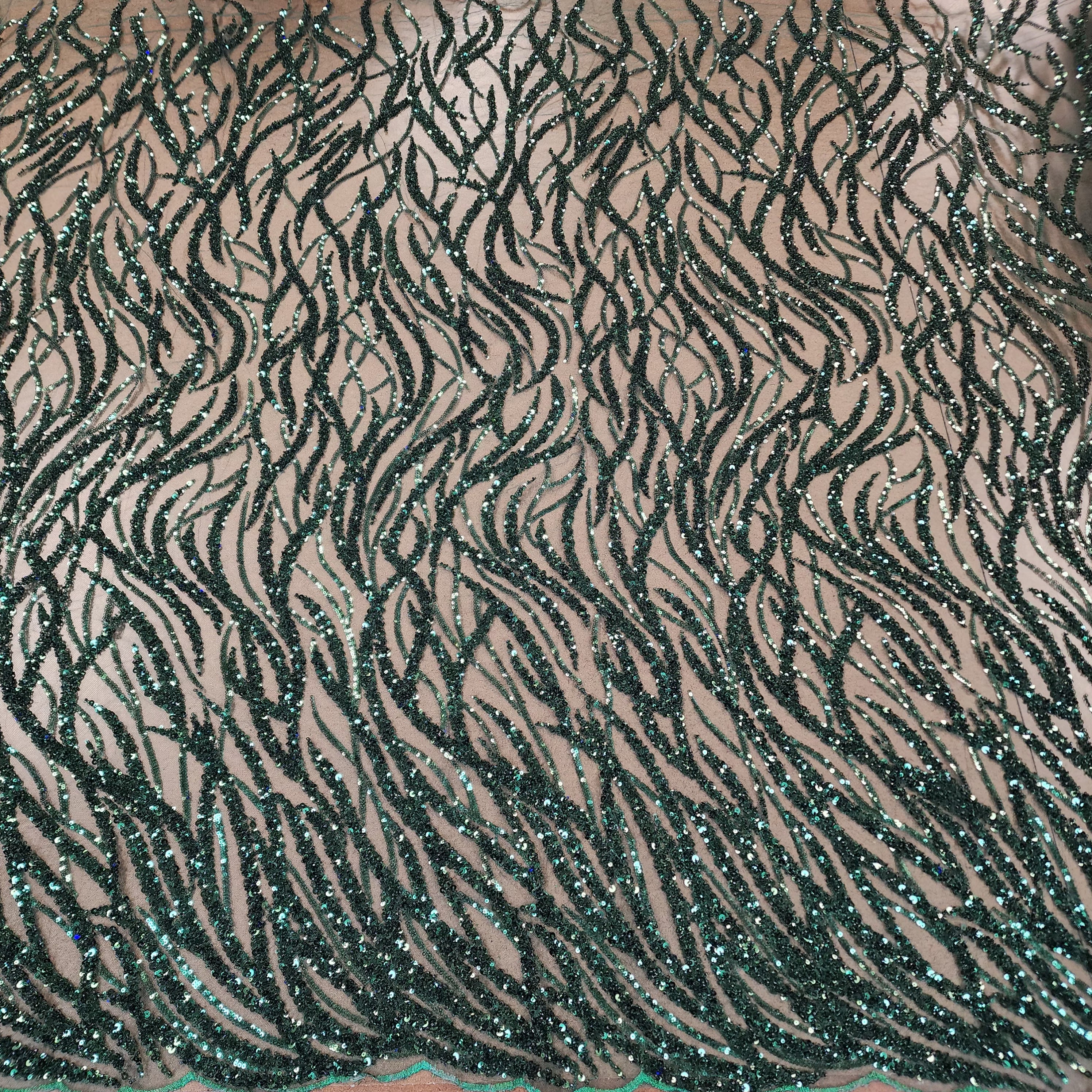 Flowing flame Beaded Sequin Lace (Green)