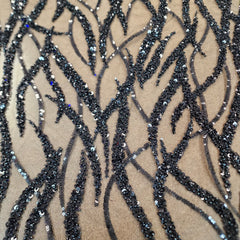 Flowing flame Beaded Sequin Lace (Black)