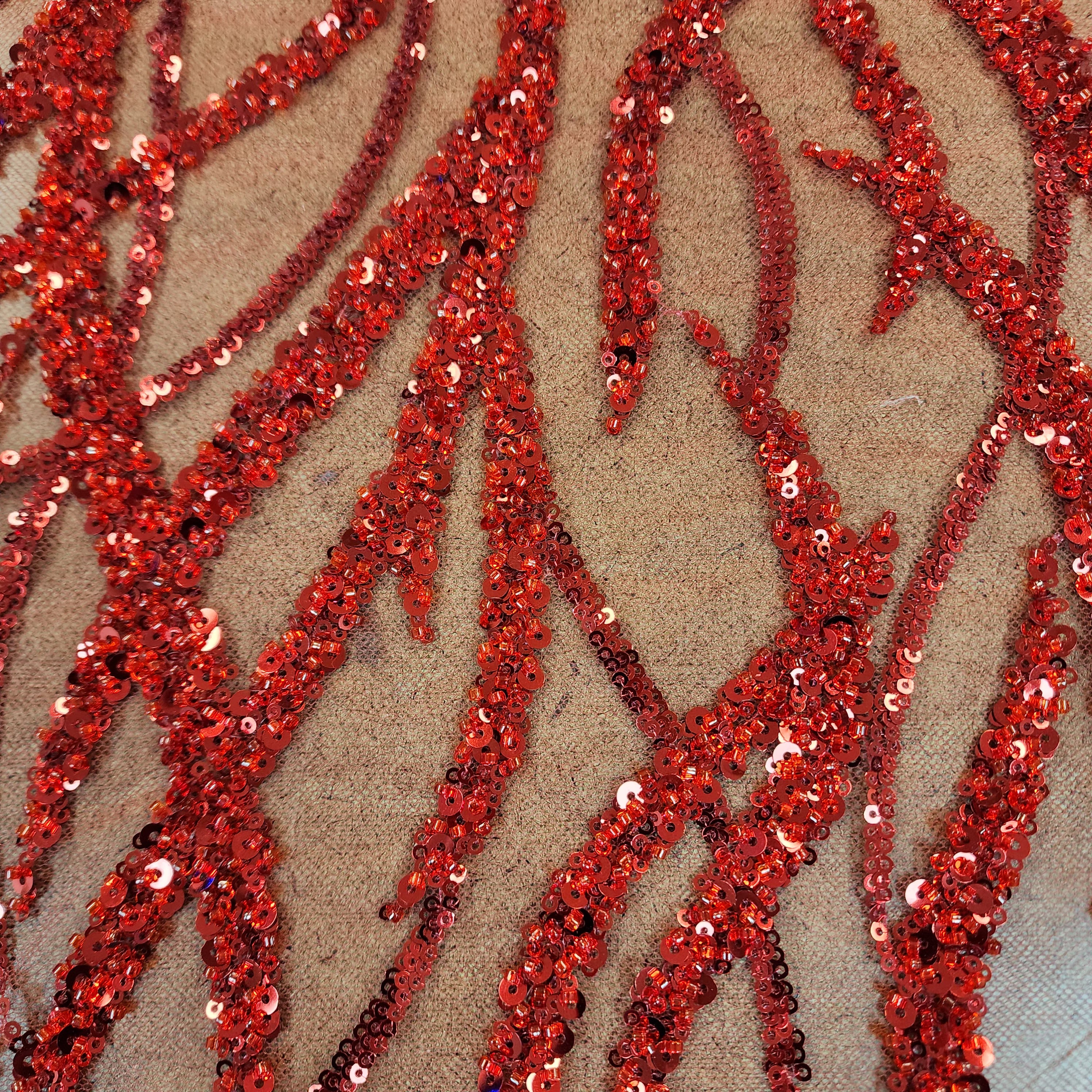 Flowing flame Beaded Sequin Lace (Red)