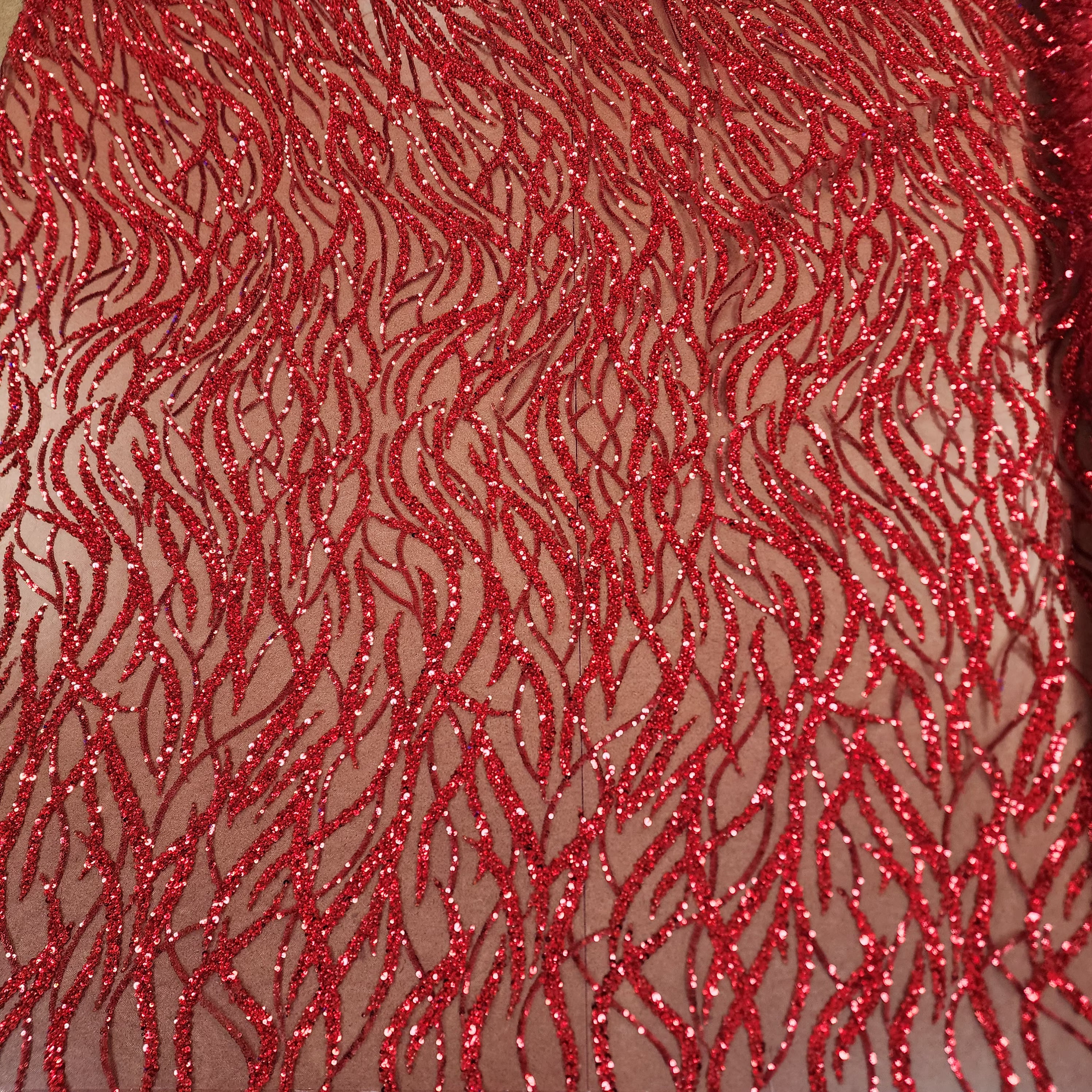 Flowing flame Beaded Sequin Lace (Red)