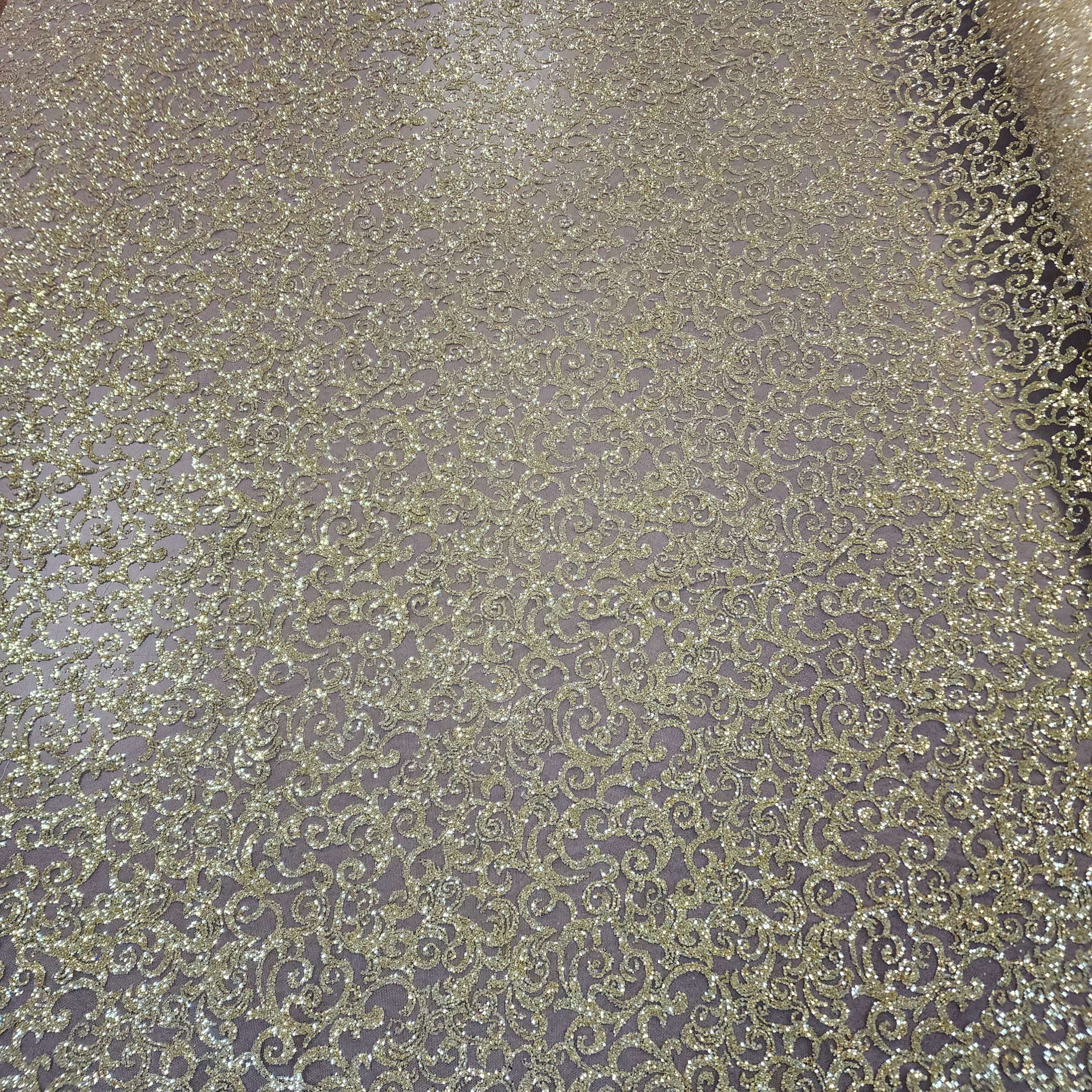 Gilded Baroque Scroll Glitter Mesh