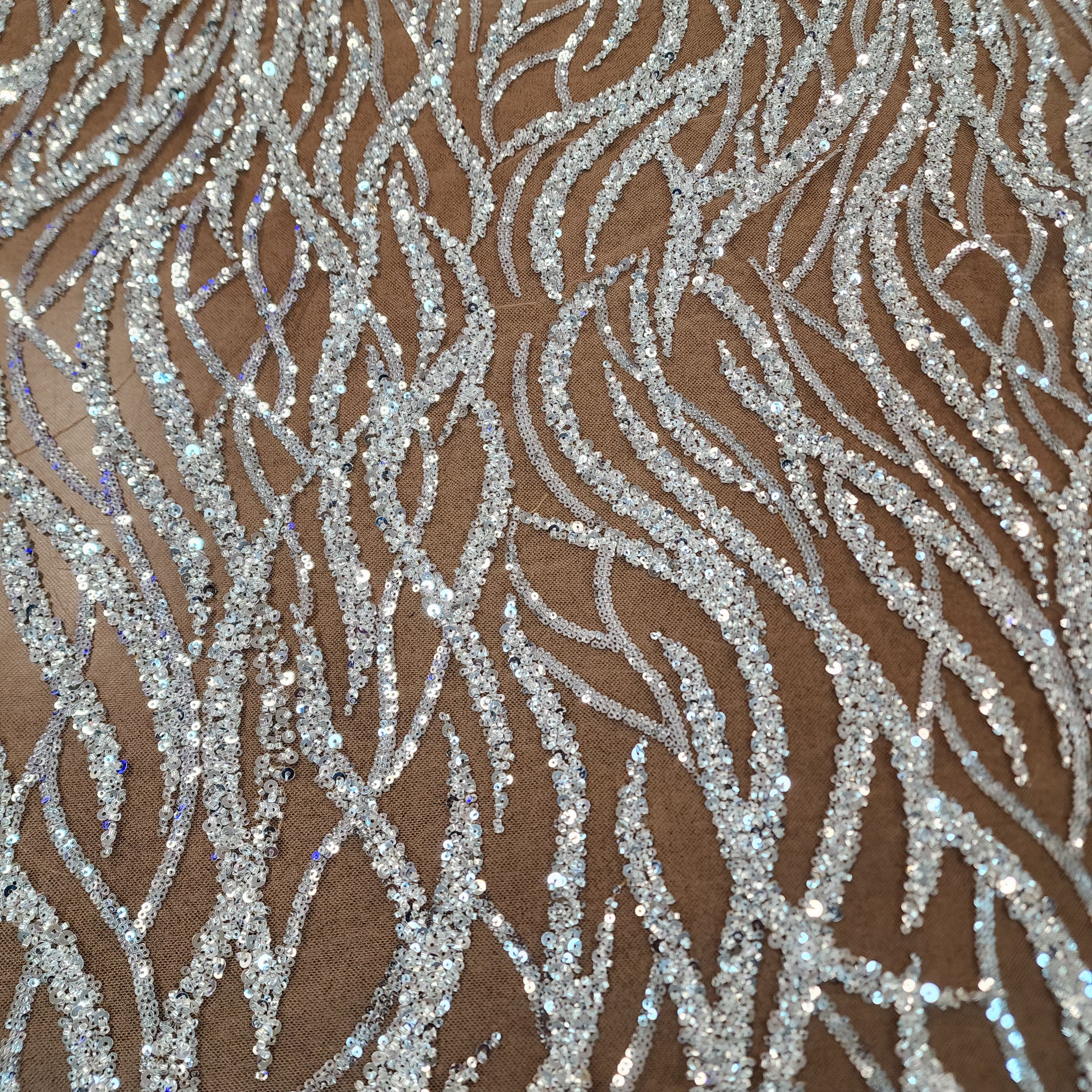 Flowing flame Beaded Sequin Lace (Silver)