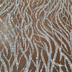 Flowing flame Beaded Sequin Lace (Silver)