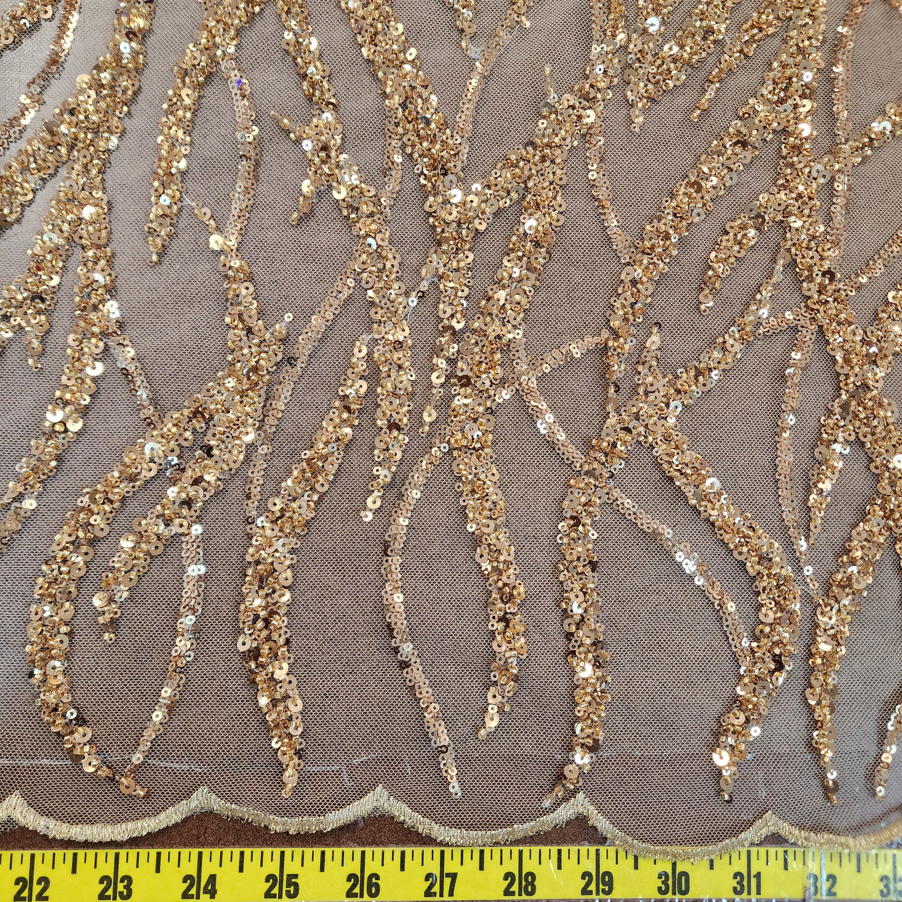 Flowing flame Beaded Sequin Lace (Gold)