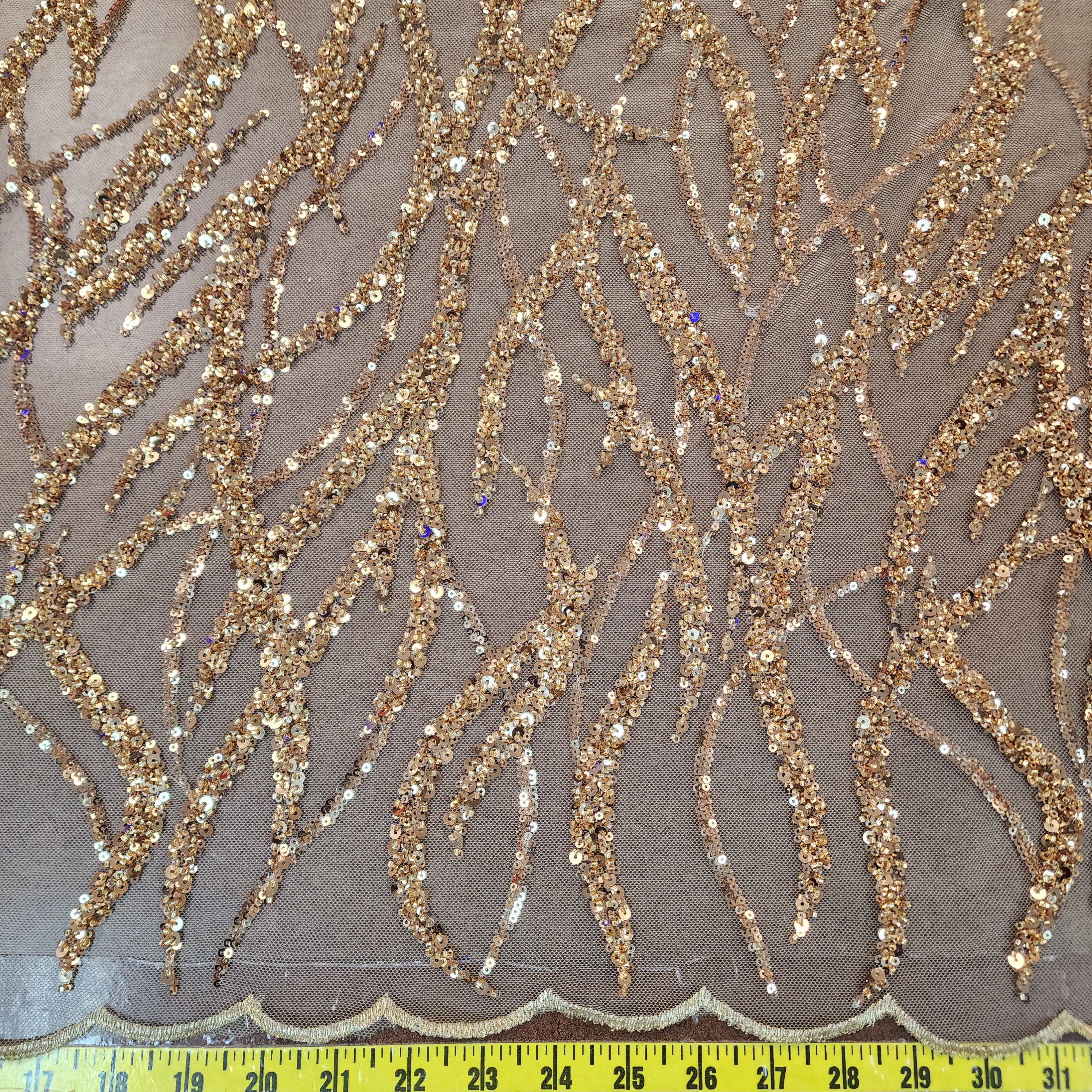 Flowing flame Beaded Sequin Lace (Gold)