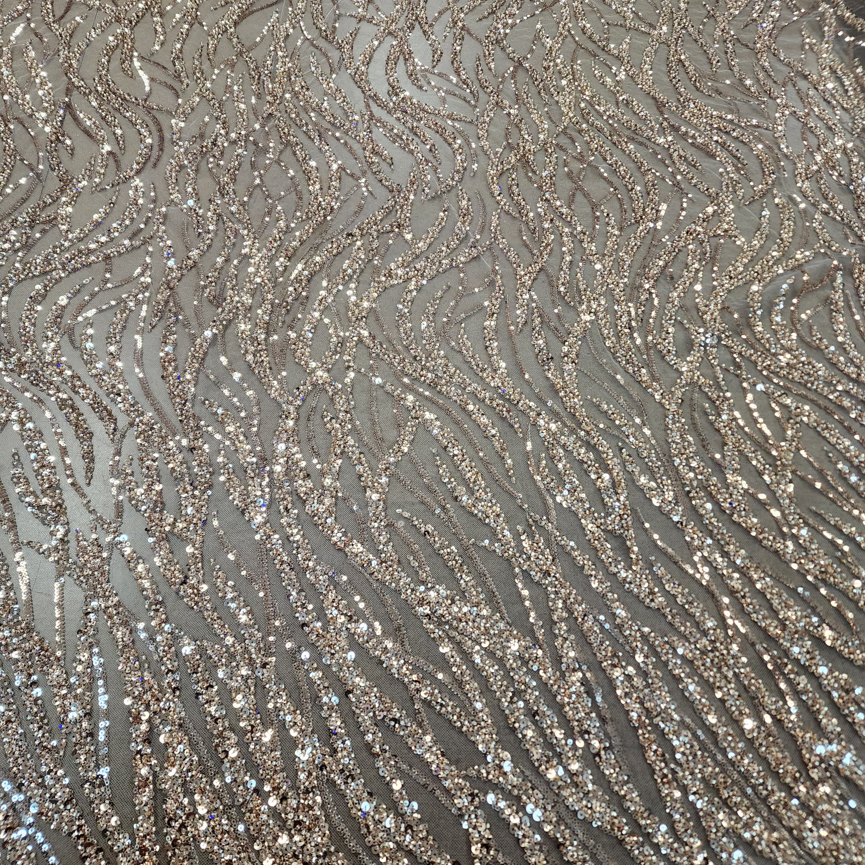 Flowing flame Beaded Sequin Lace (Rosegold)