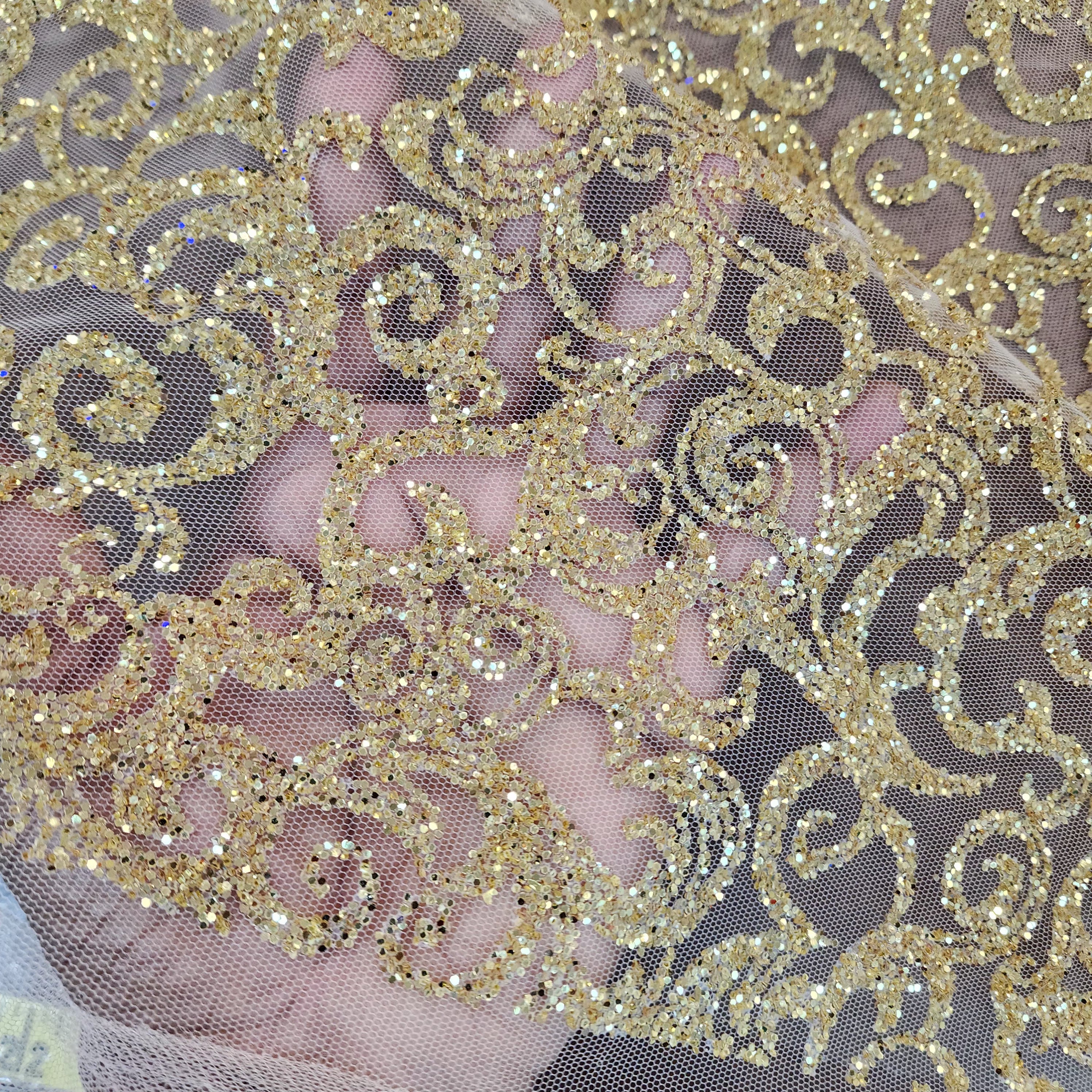 Gilded Baroque Scroll Glitter Mesh