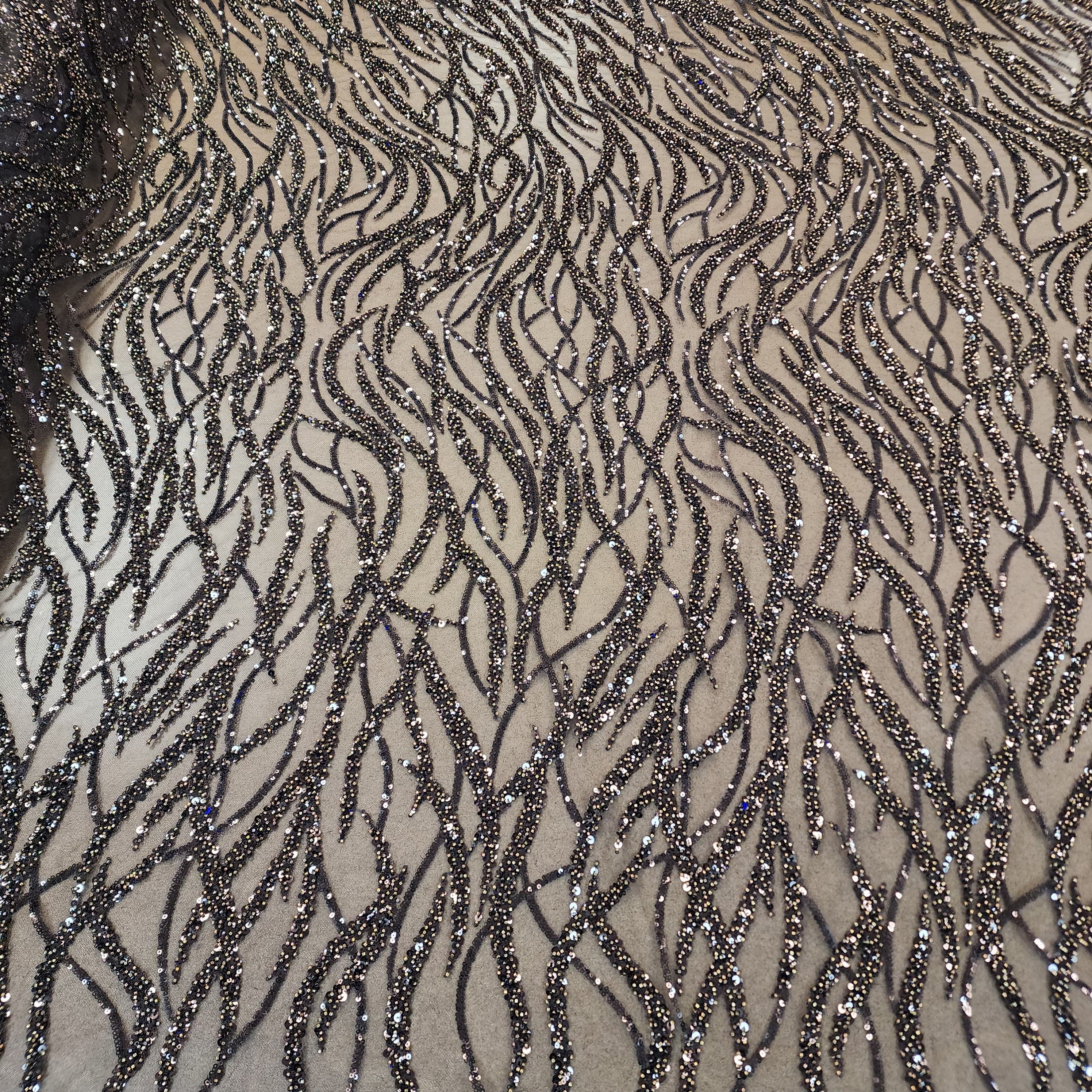 Flowing flame Beaded Sequin Lace (Brown)