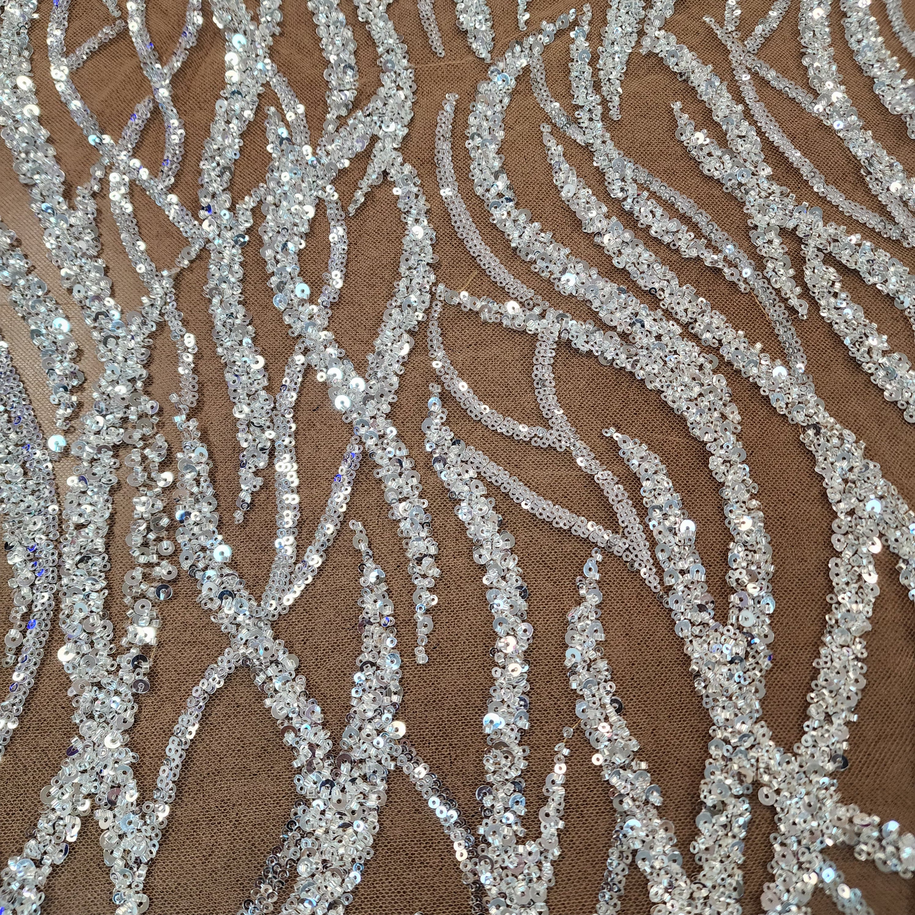 Flowing flame Beaded Sequin Lace (Silver)