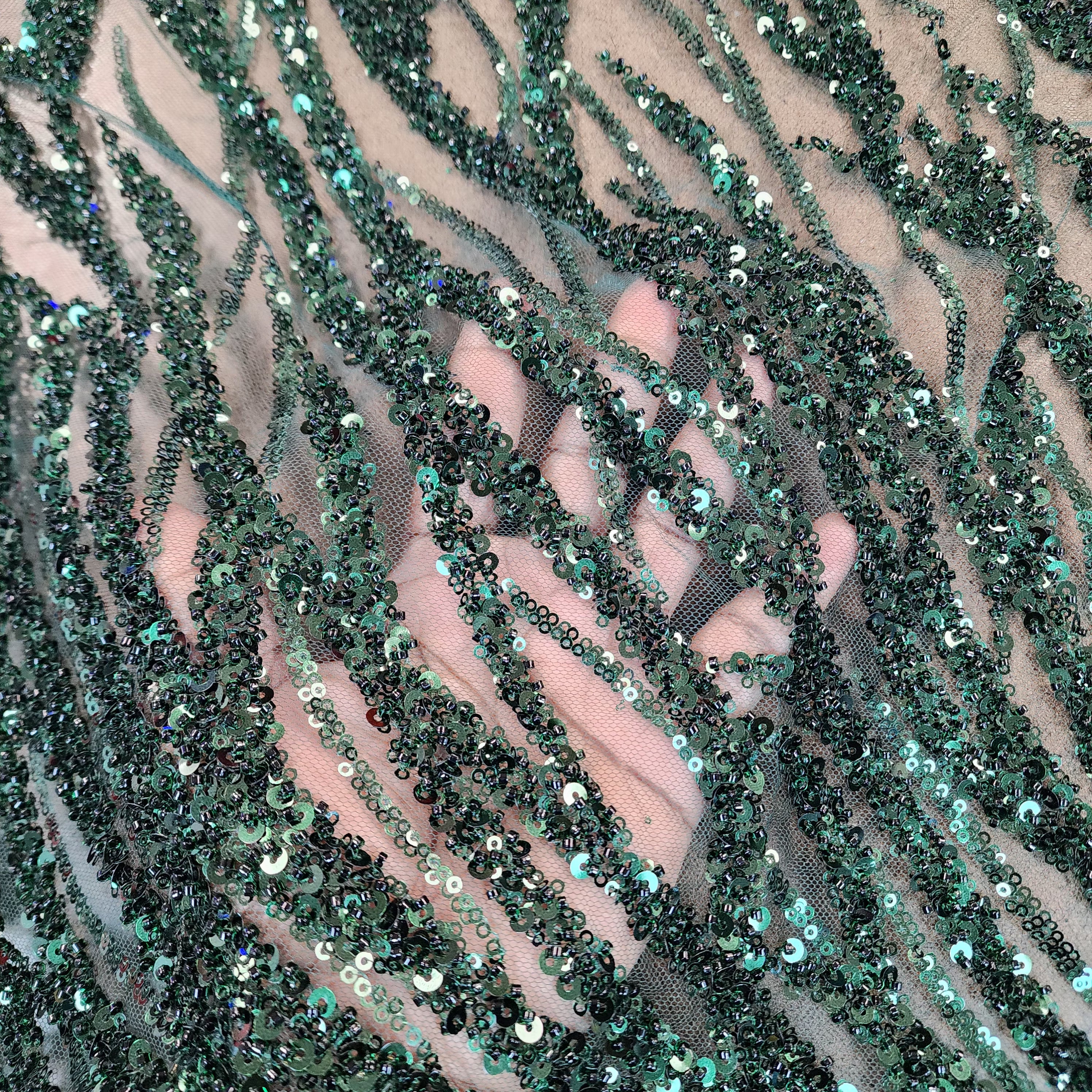 Flowing flame Beaded Sequin Lace (Green)