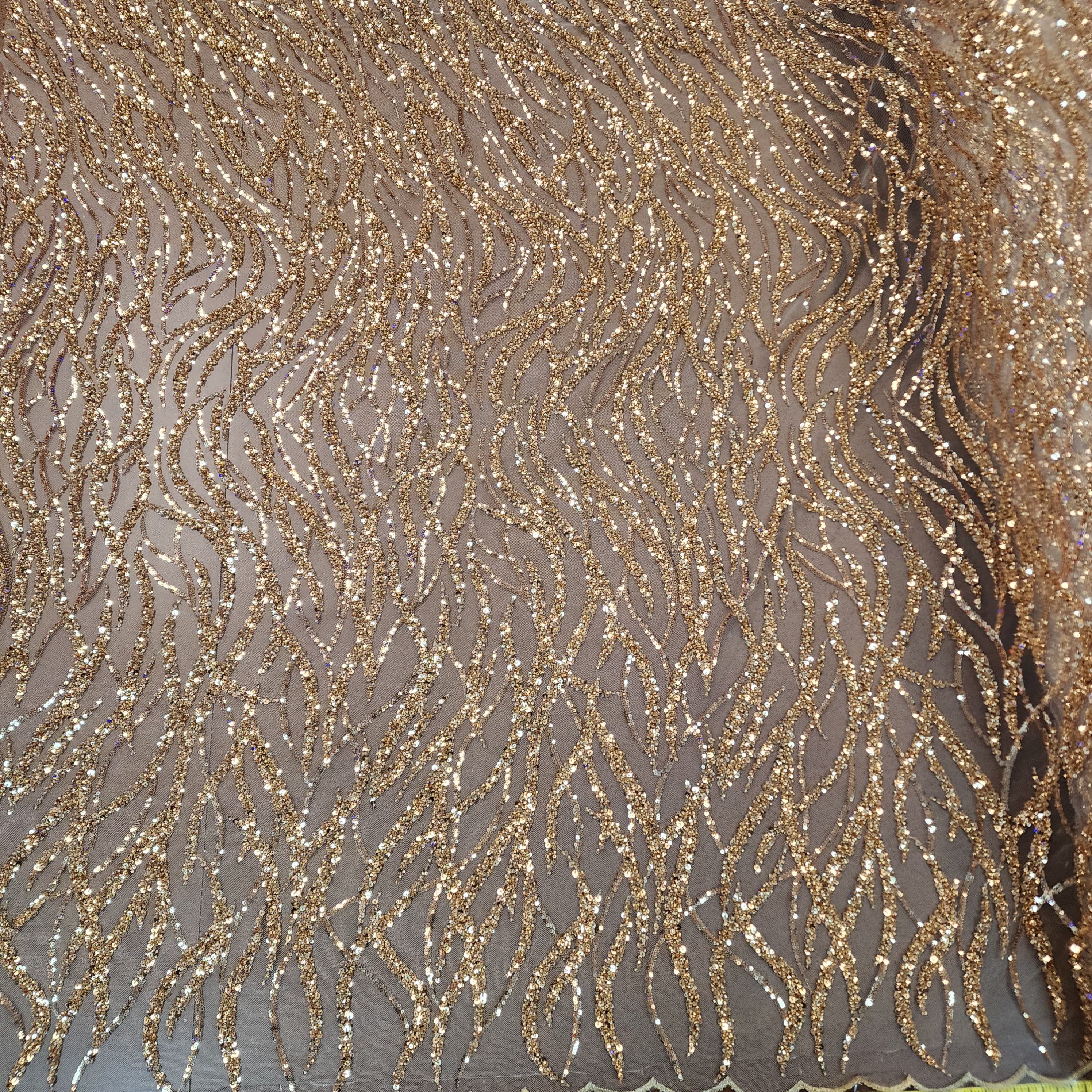 Flowing flame Beaded Sequin Lace (Gold)