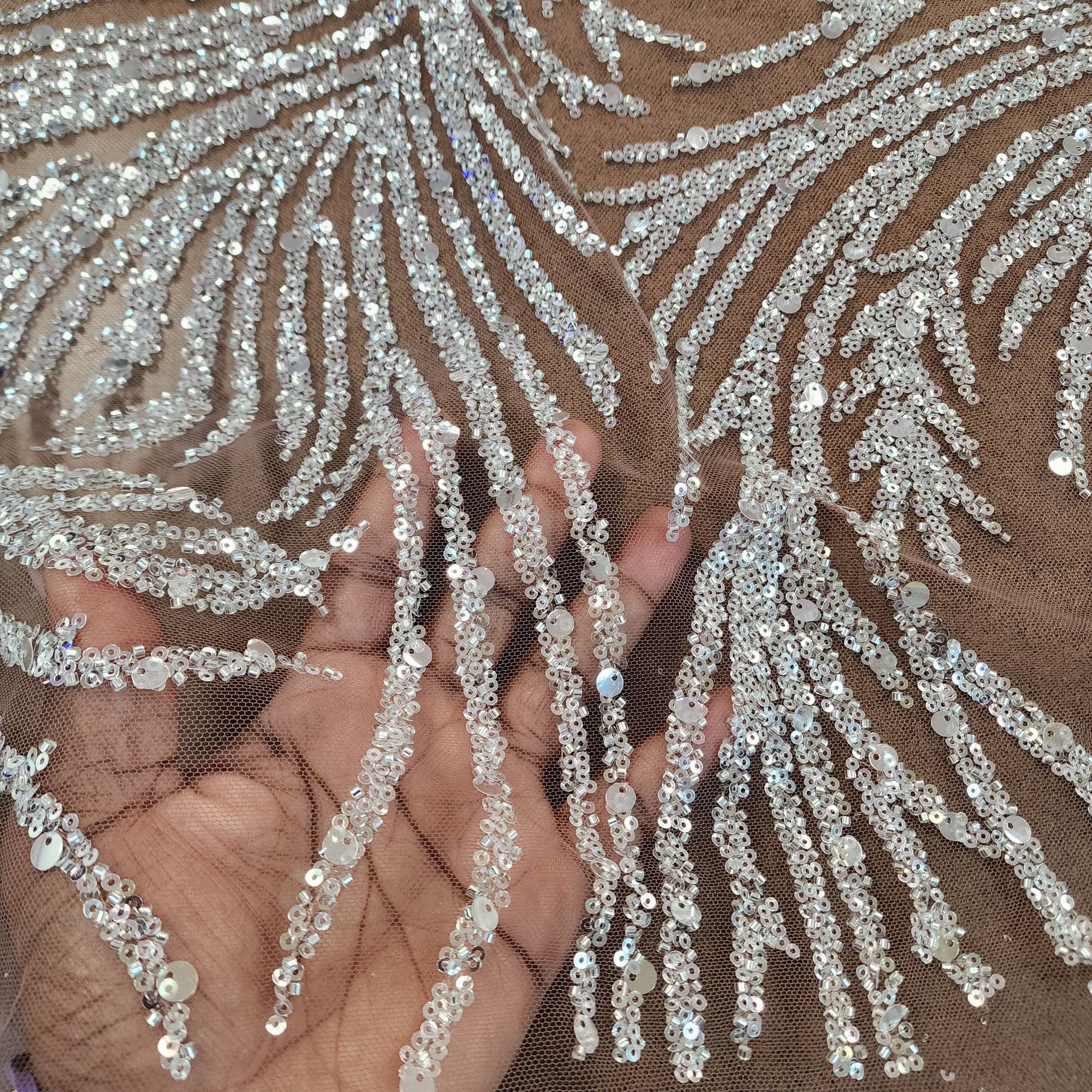 Silver Beaded Lace (Plume Swirl)