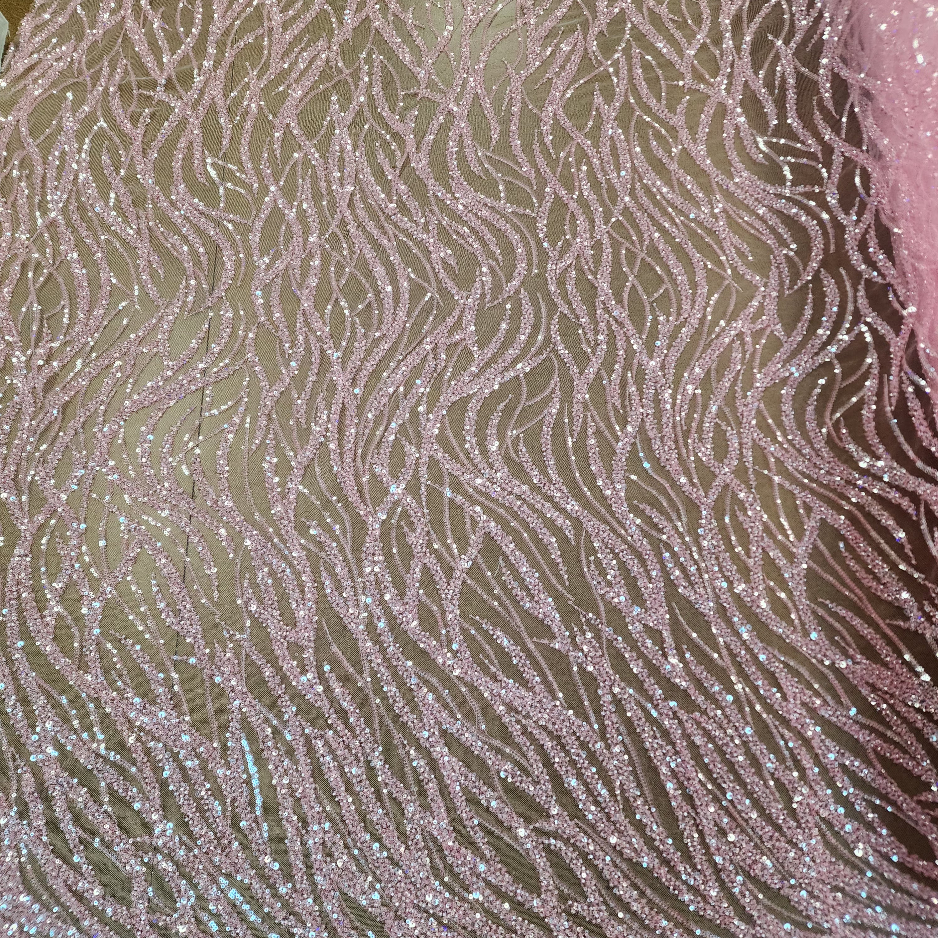 Flowing flame Beaded Sequin Lace (Pink)