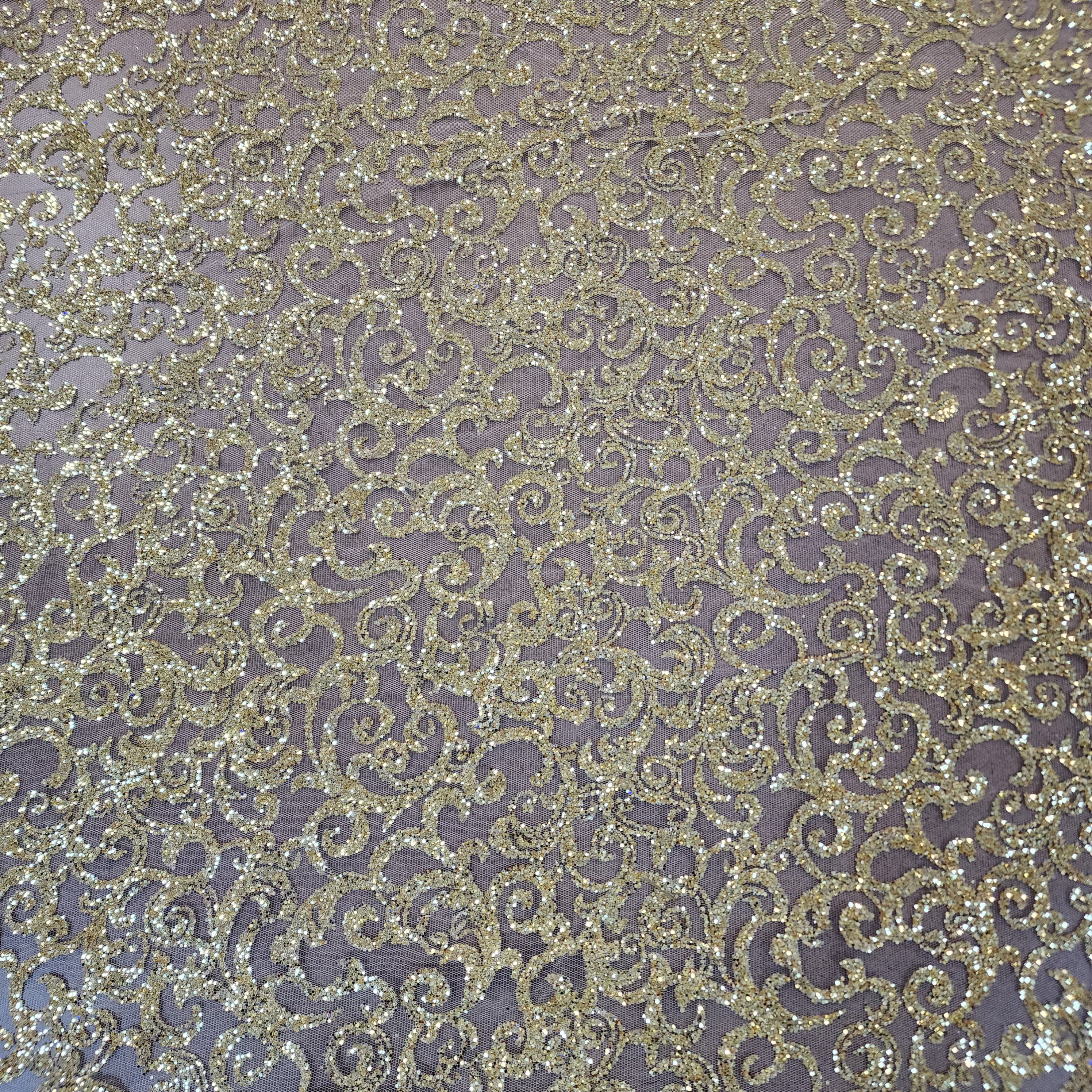 Gilded Baroque Scroll Glitter Mesh