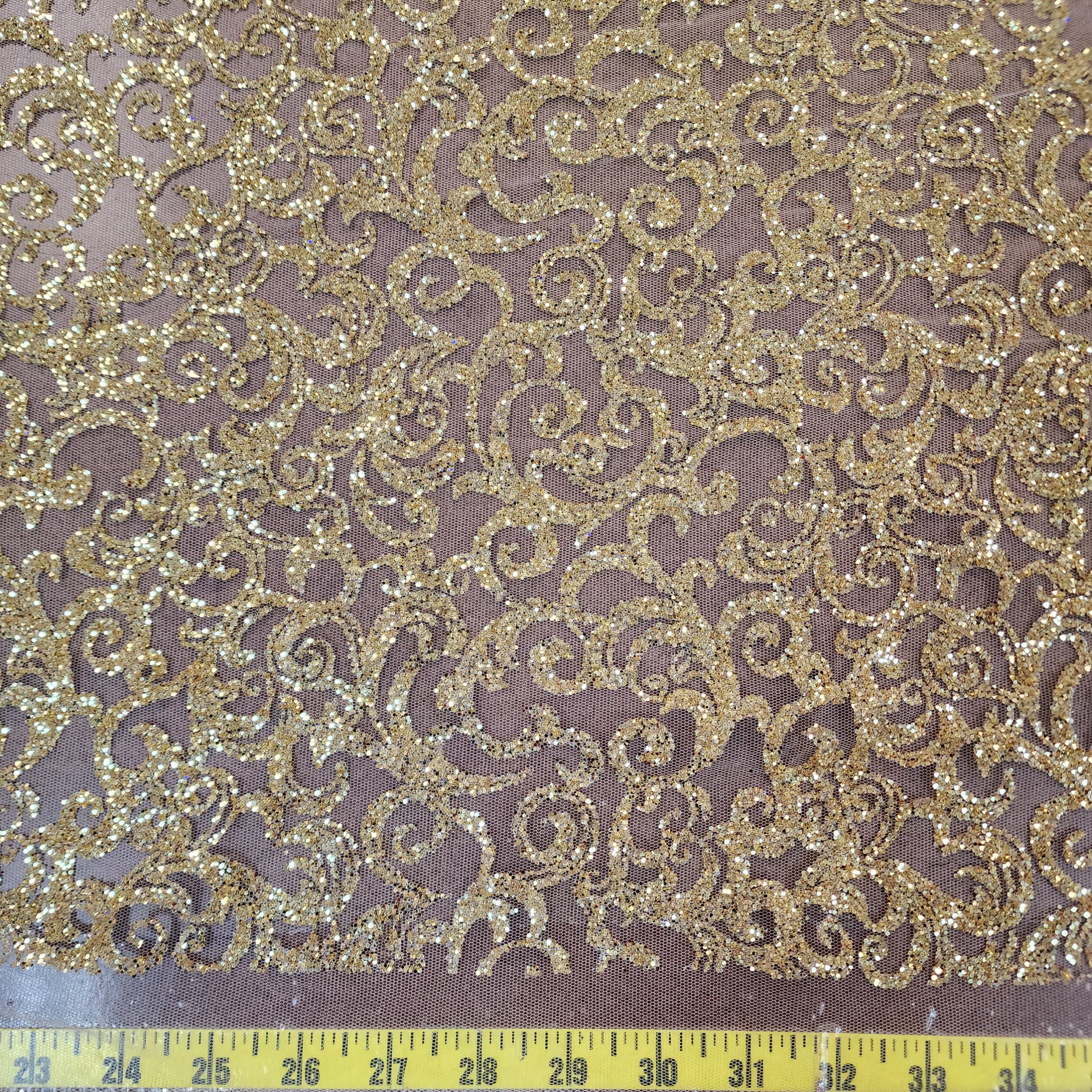 Gilded Baroque Scroll Glitter Mesh