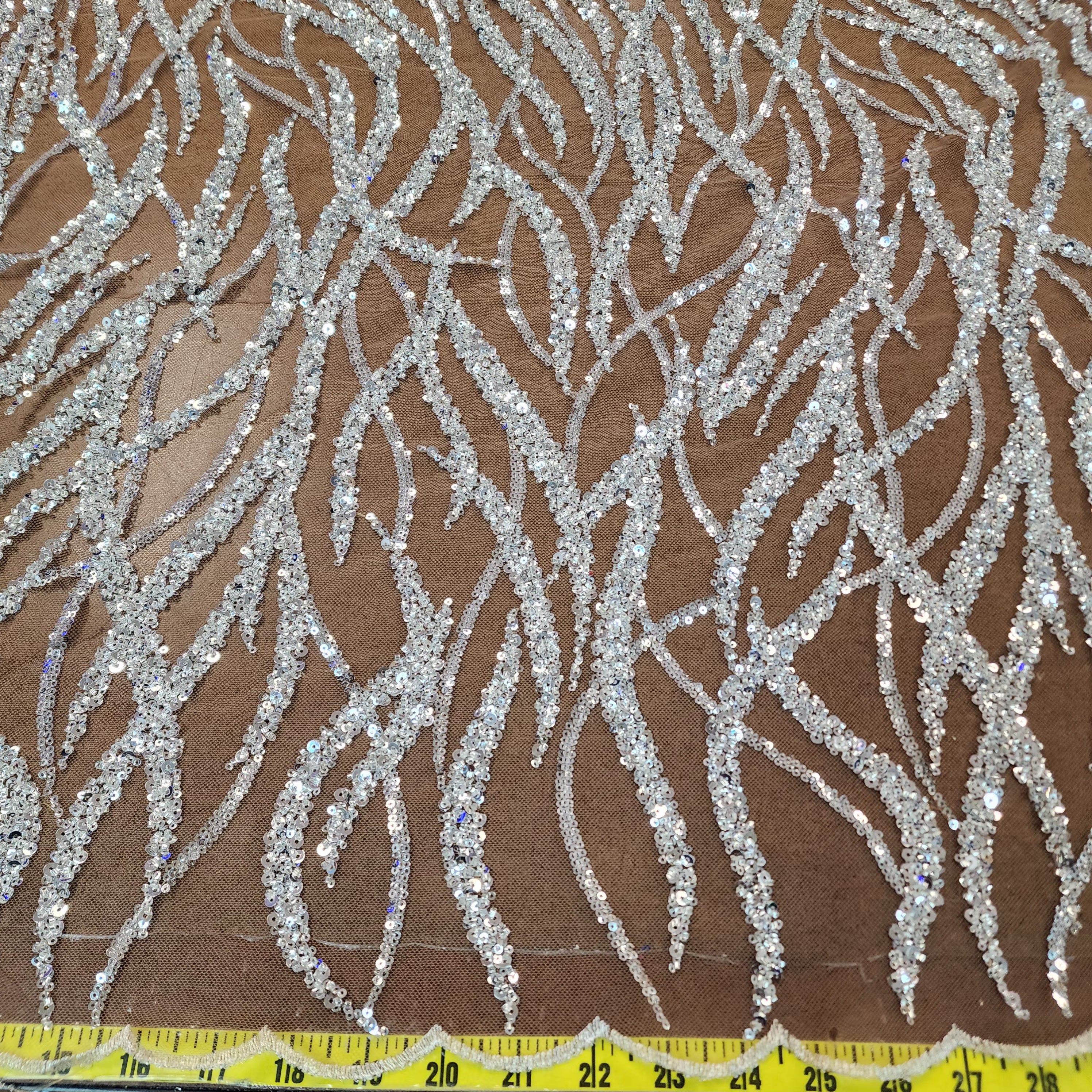 Flowing flame Beaded Sequin Lace (Silver)