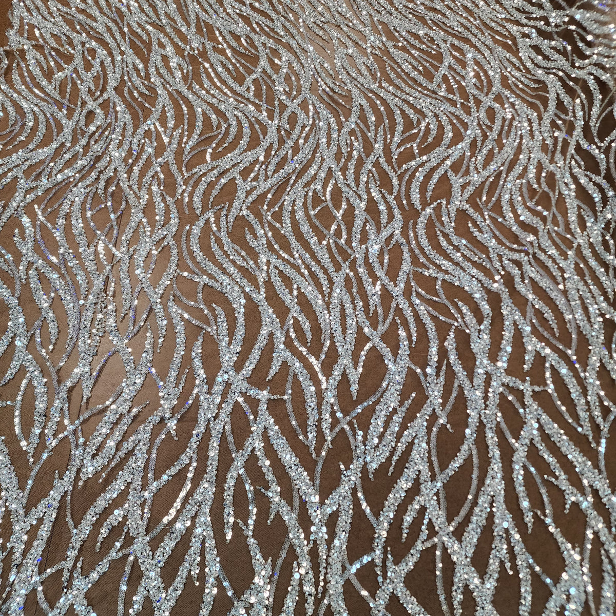 Flowing flame Beaded Sequin Lace (Silver)