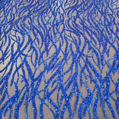 Flowing flame Beaded Sequin Lace (Royal Blue)