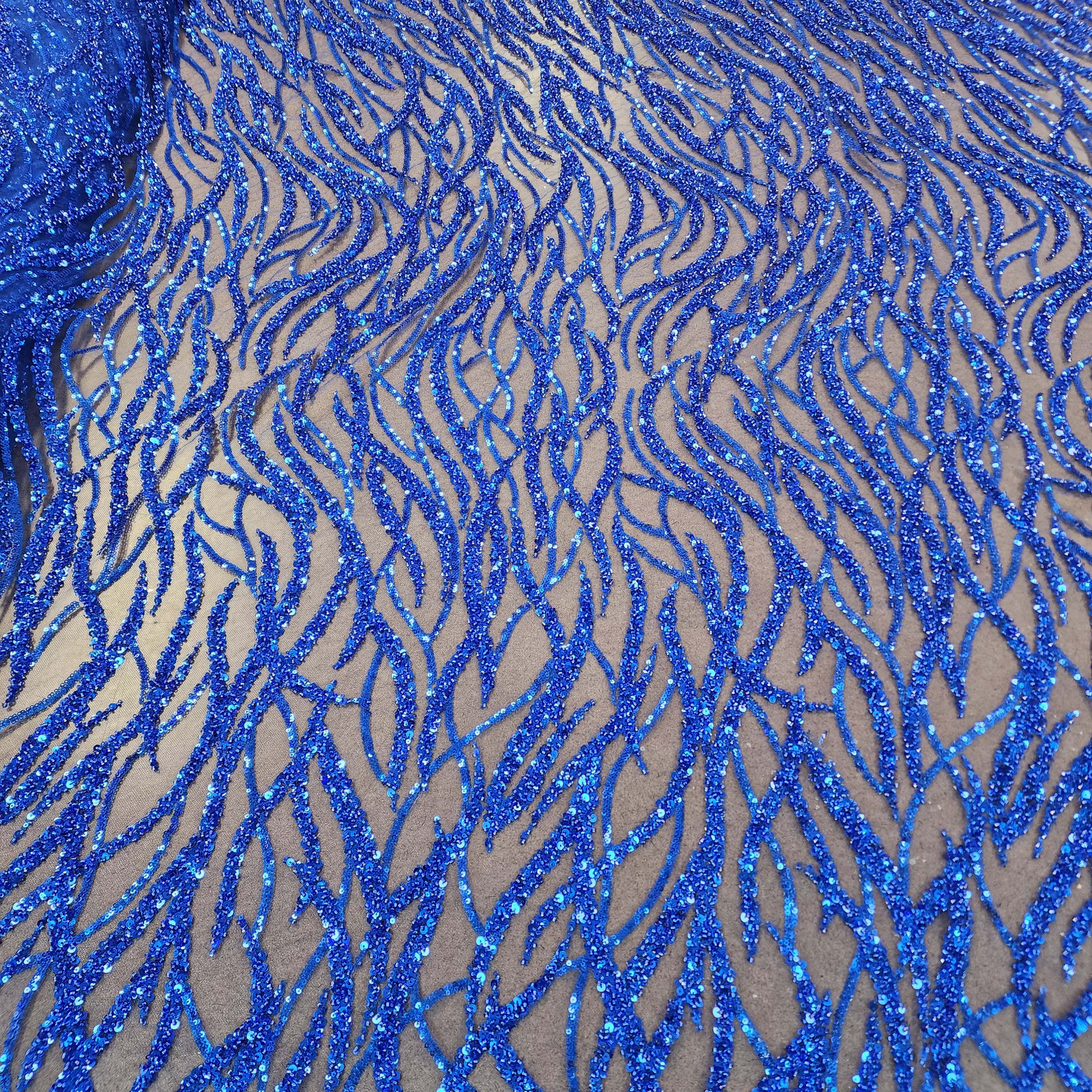 Flowing flame Beaded Sequin Lace (Royal Blue)