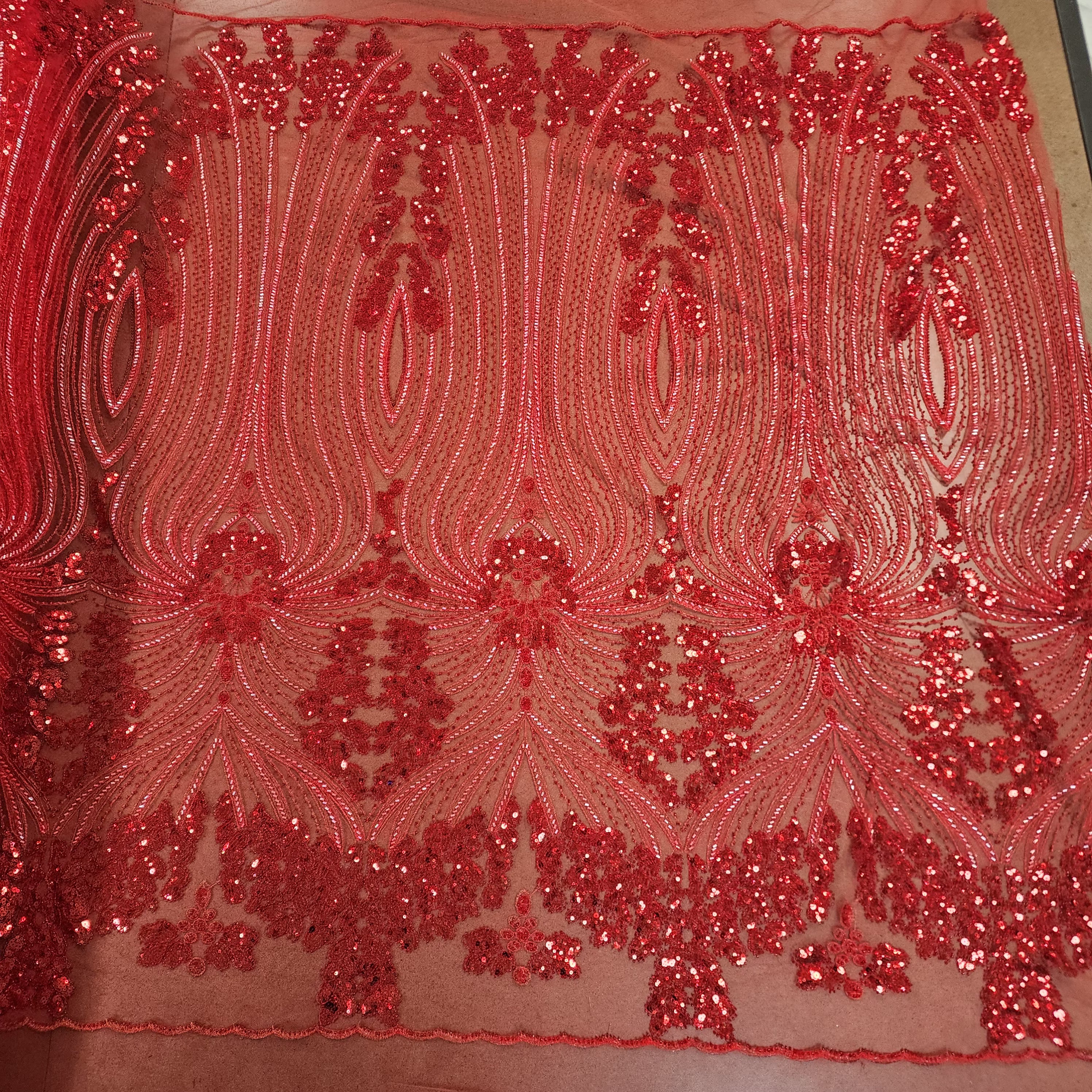 Panel Beaded Sequin Embroidered Lace (Red)