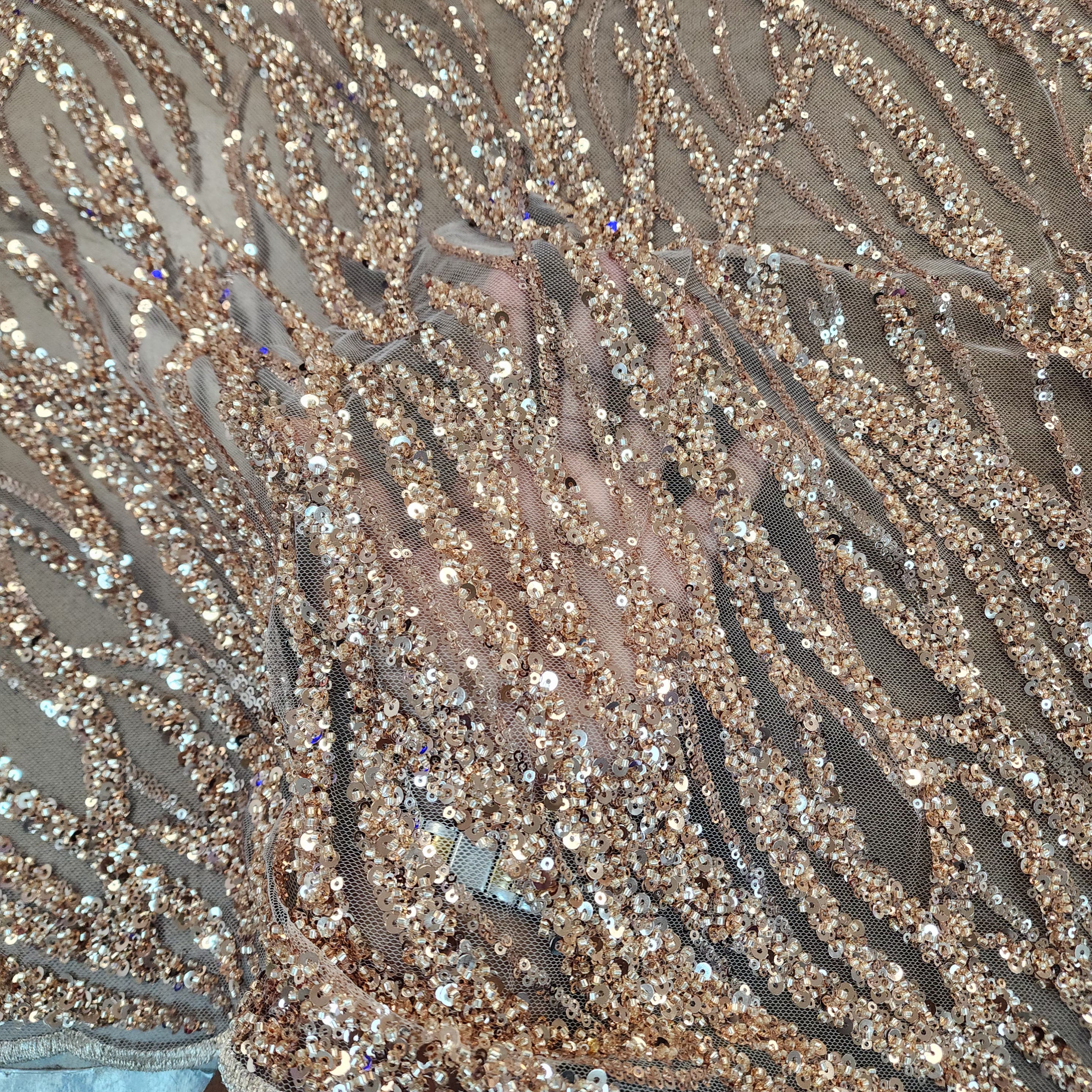 Flowing flame Beaded Sequin Lace (Rosegold)