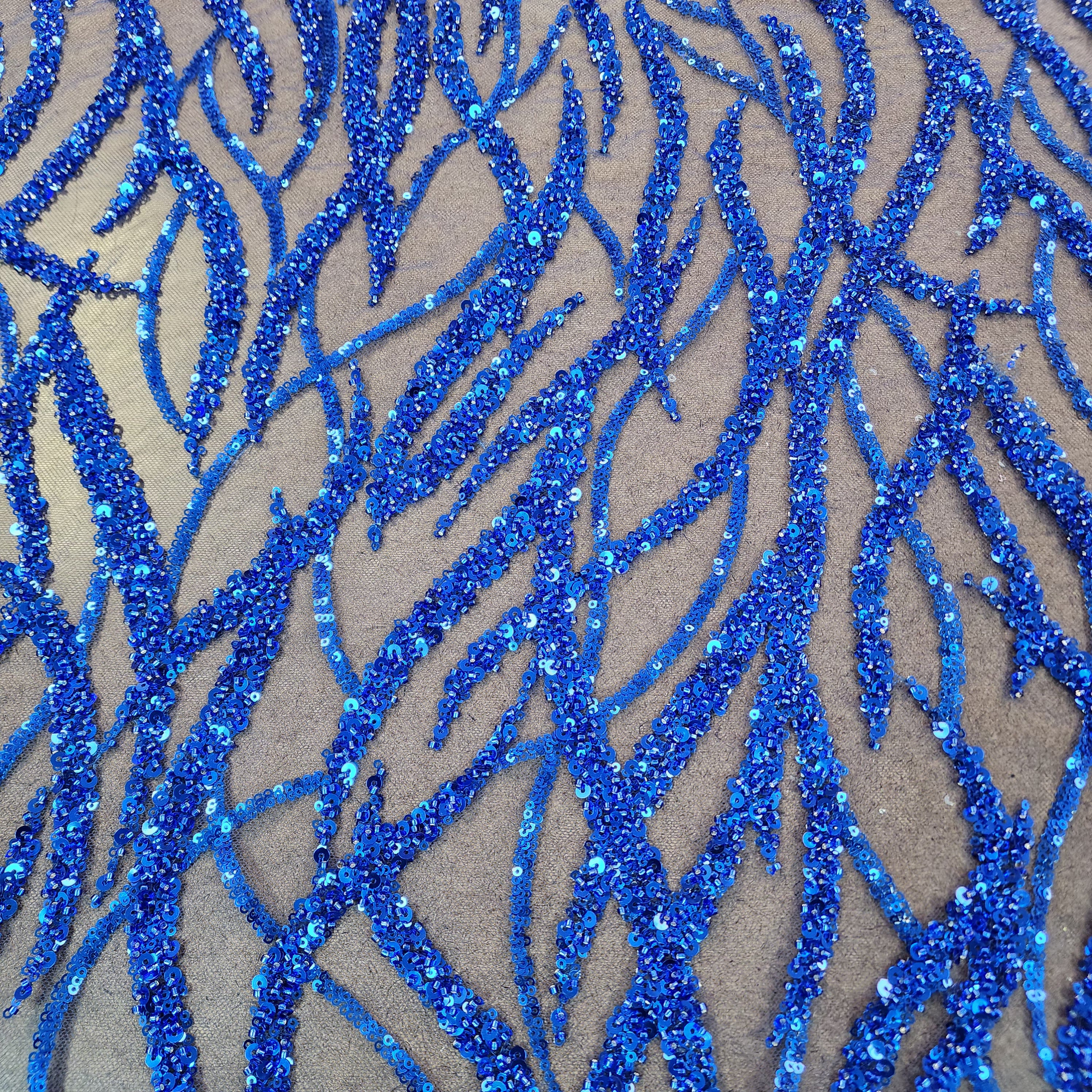 Flowing flame Beaded Sequin Lace (Royal Blue)