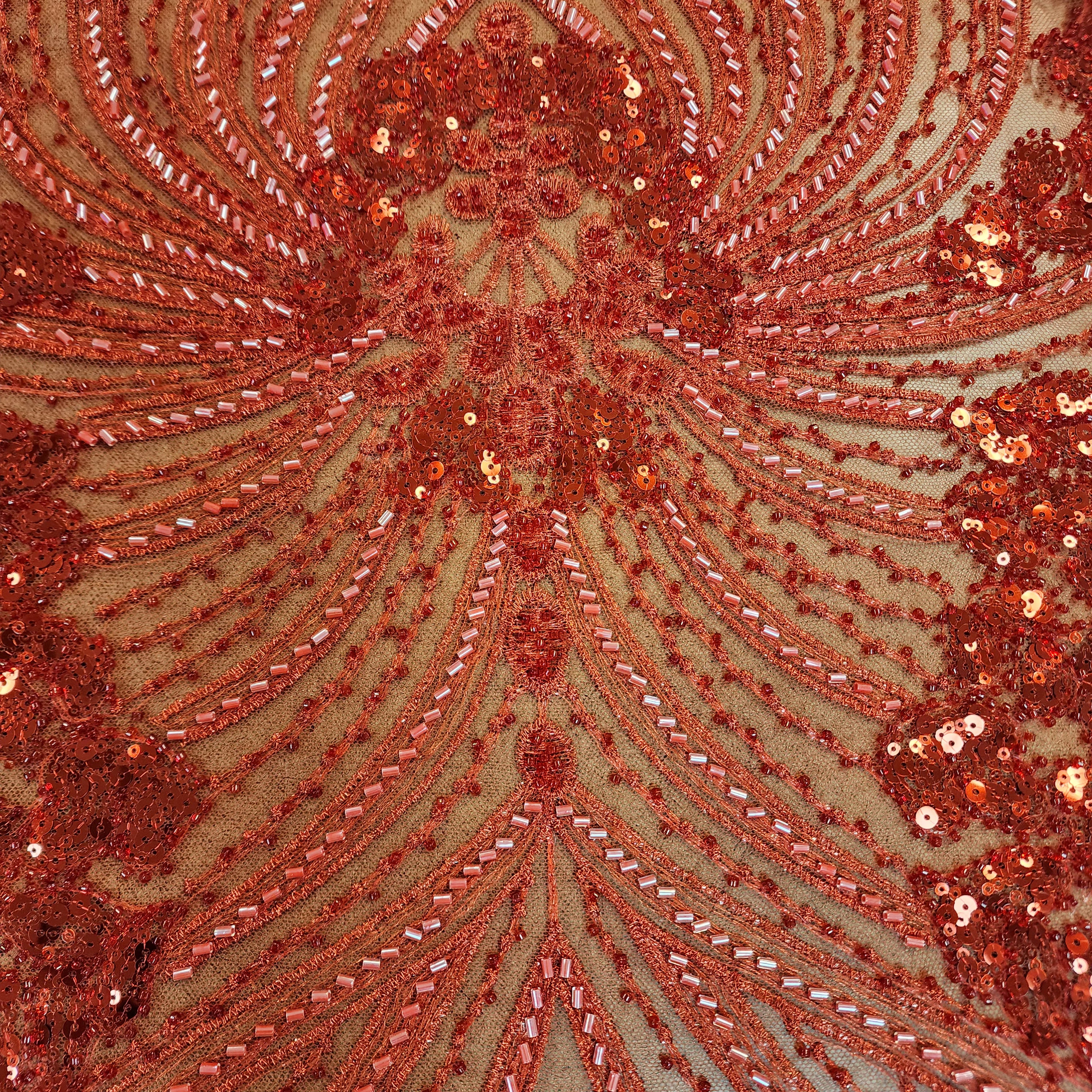 Panel Beaded Sequin Embroidered Lace (Red)