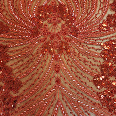 Panel Beaded Sequin Embroidered Lace (Red)