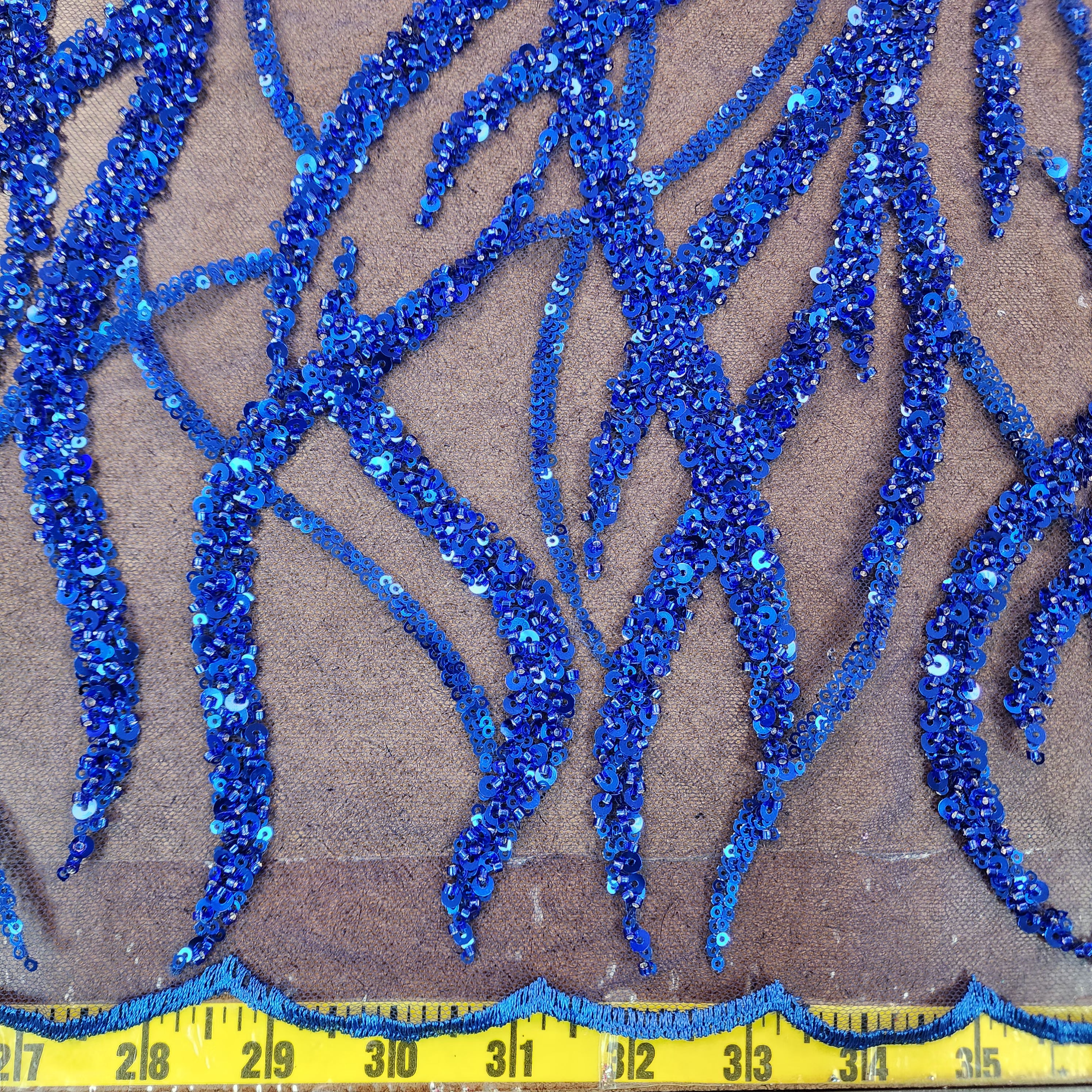 Flowing flame Beaded Sequin Lace (Royal Blue)