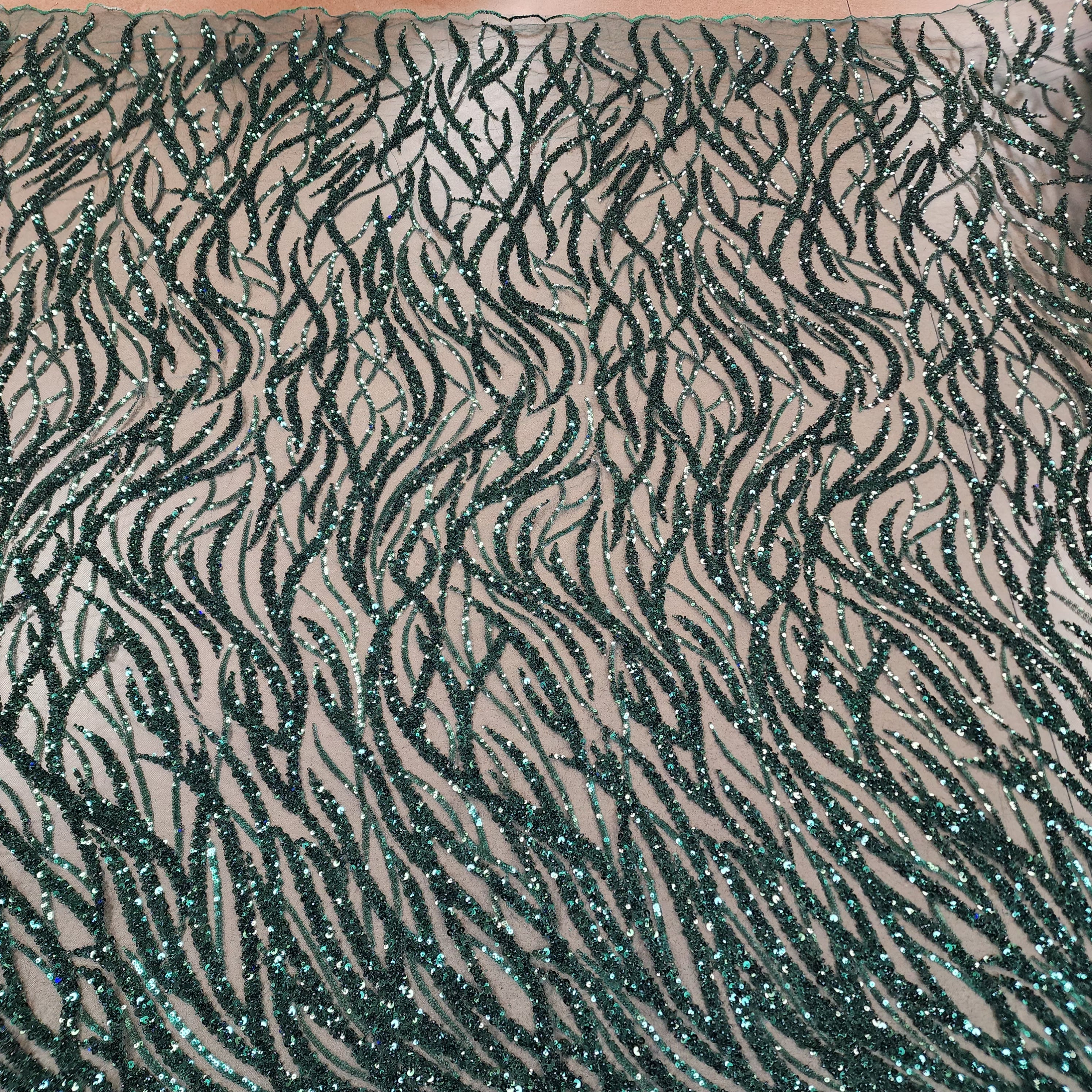 Flowing flame Beaded Sequin Lace (Green)