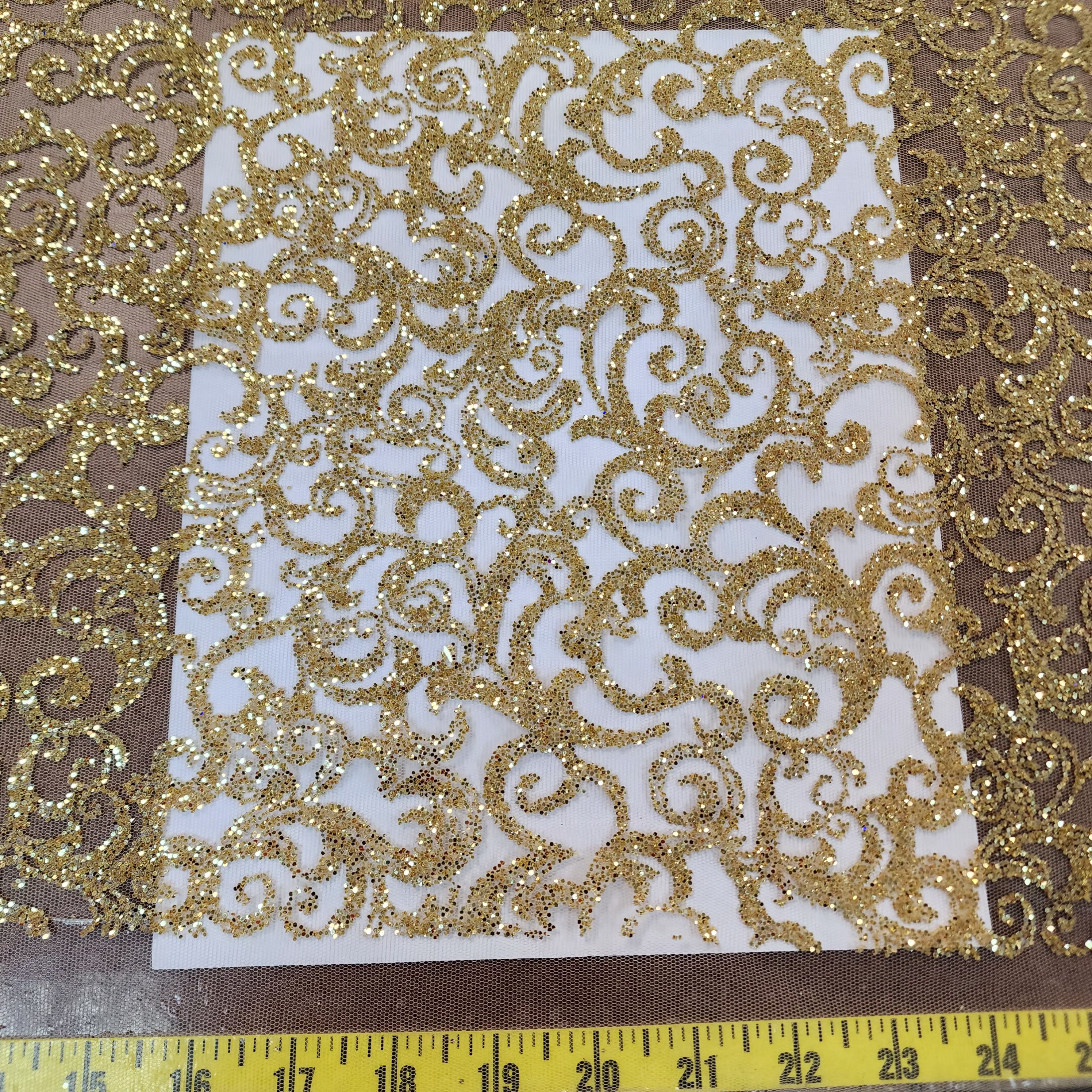 Gilded Baroque Scroll Glitter Mesh