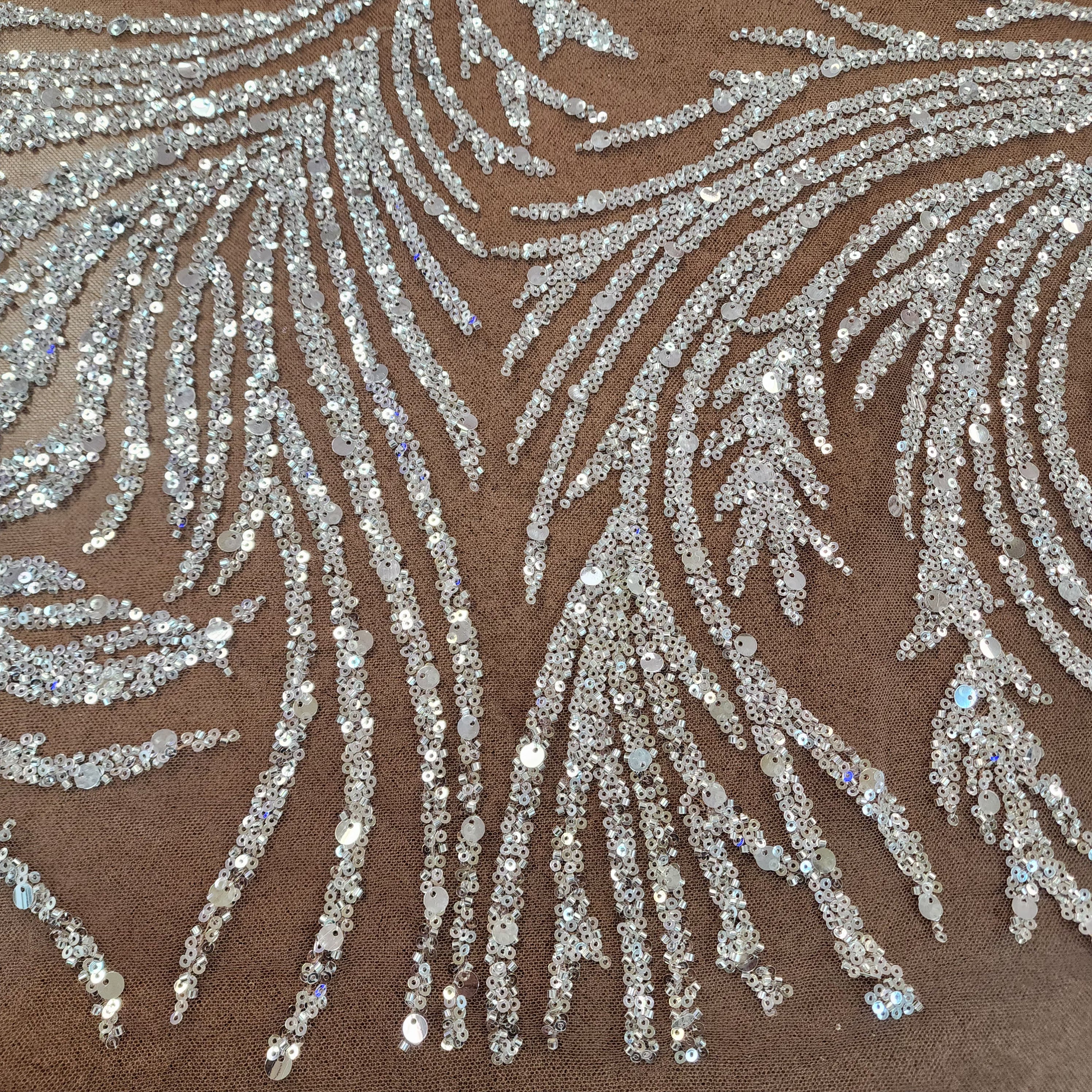 Silver Beaded Lace (Plume Swirl)