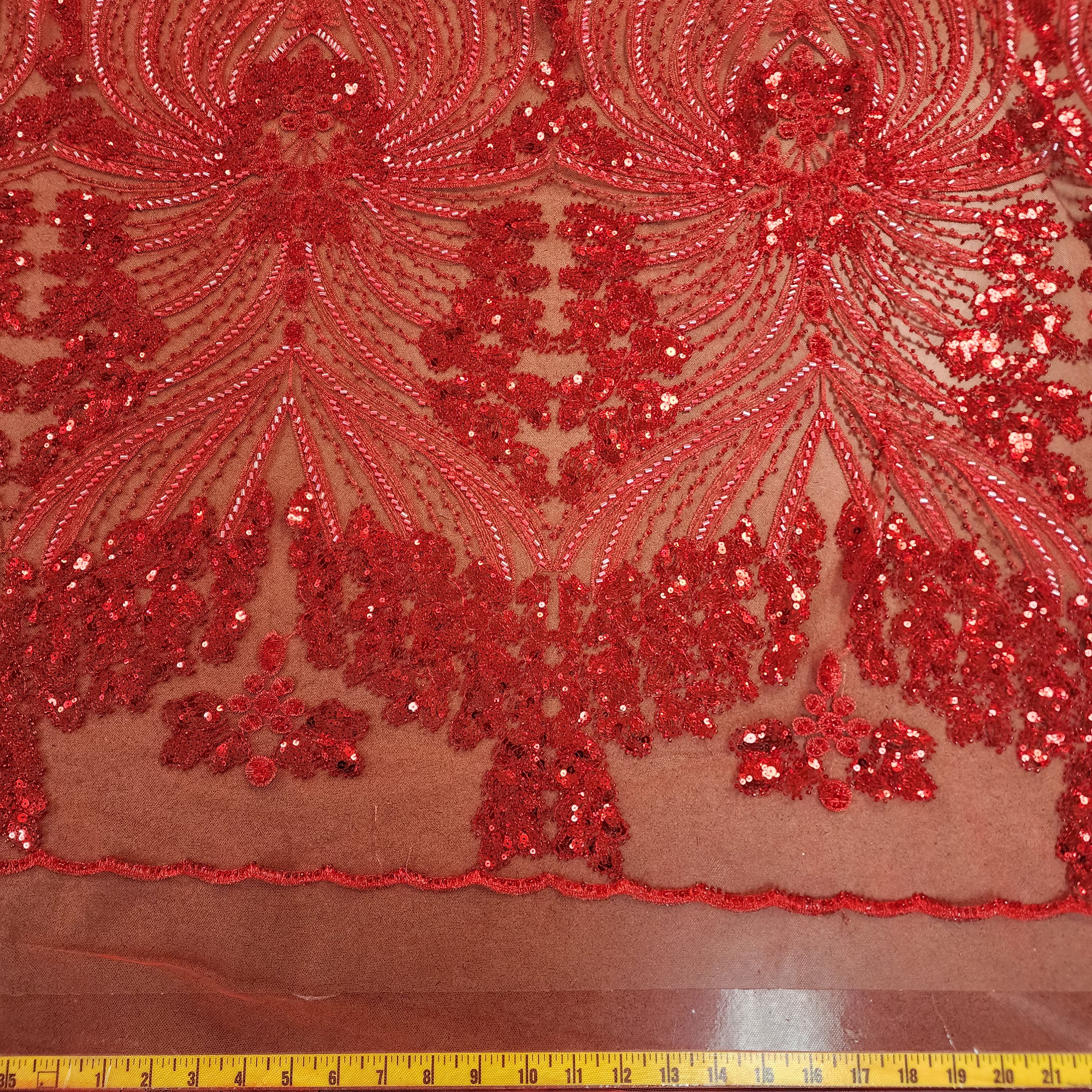 Panel Beaded Sequin Embroidered Lace (Red)