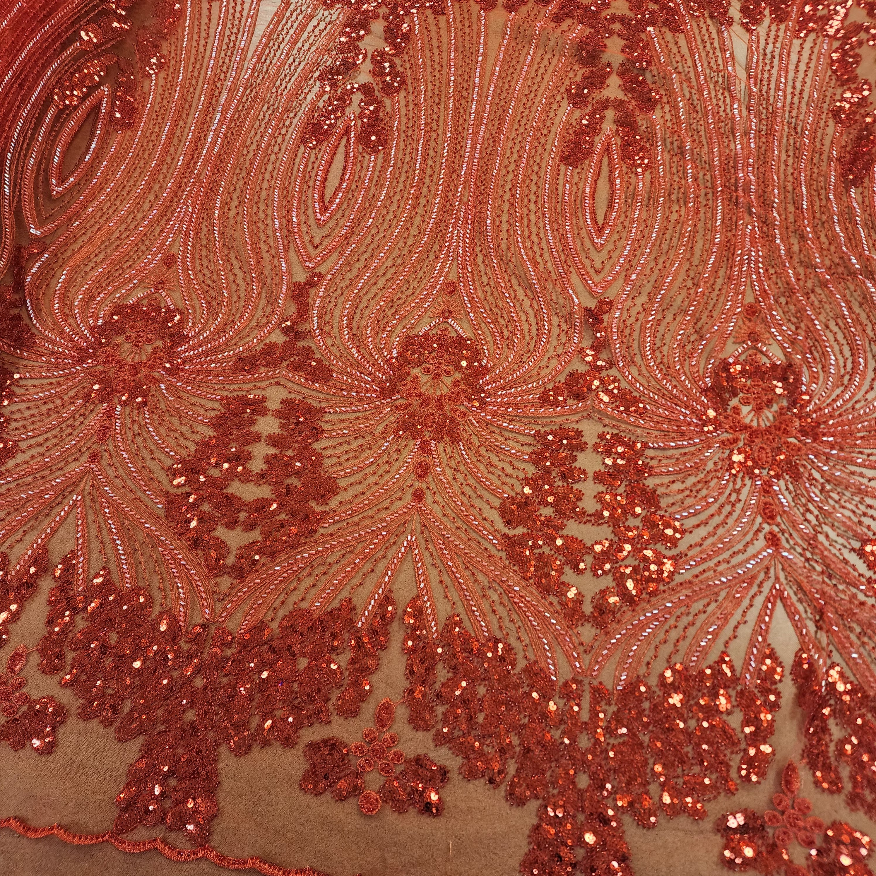 Panel Beaded Sequin Embroidered Lace (Red)